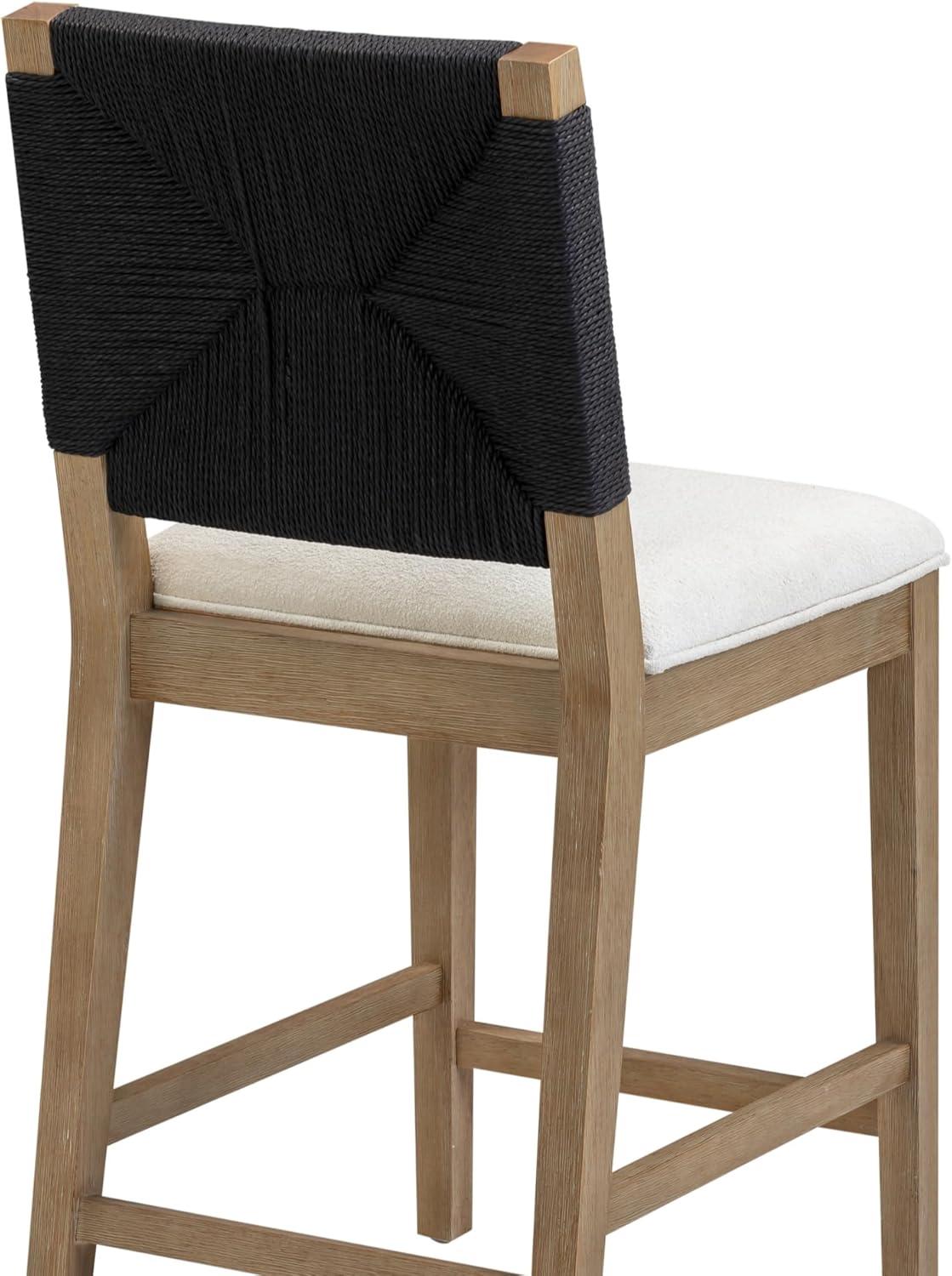 Beacon Black Seagrass and Wood Bohemian Bar Stool Set