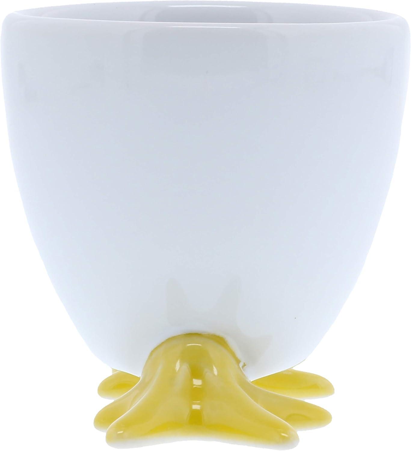 White and Yellow Stoneware Chicken Footed Egg Cups, Set of 4