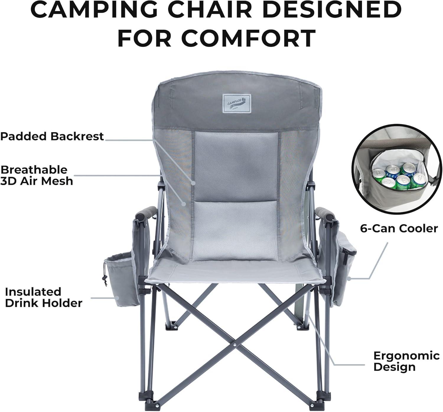 Camphor Designs Heavy Duty Portable Folding Camping Chair for Adults