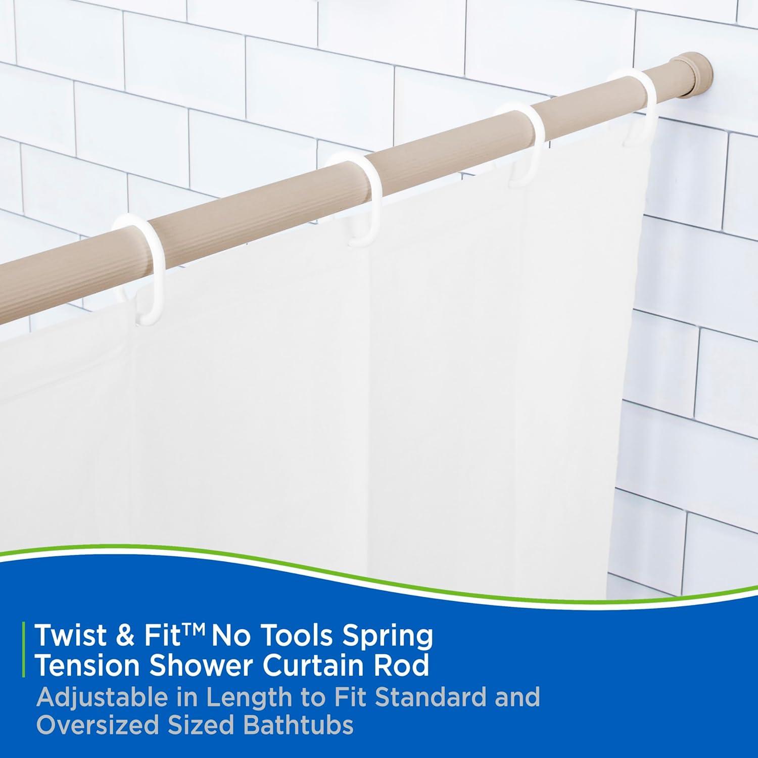 Kenney® Twist & Fit™ No Tools Rust-Resistant Coated Steel Straight Spring Tension Shower Curtain Rod, 42-72", Taupe