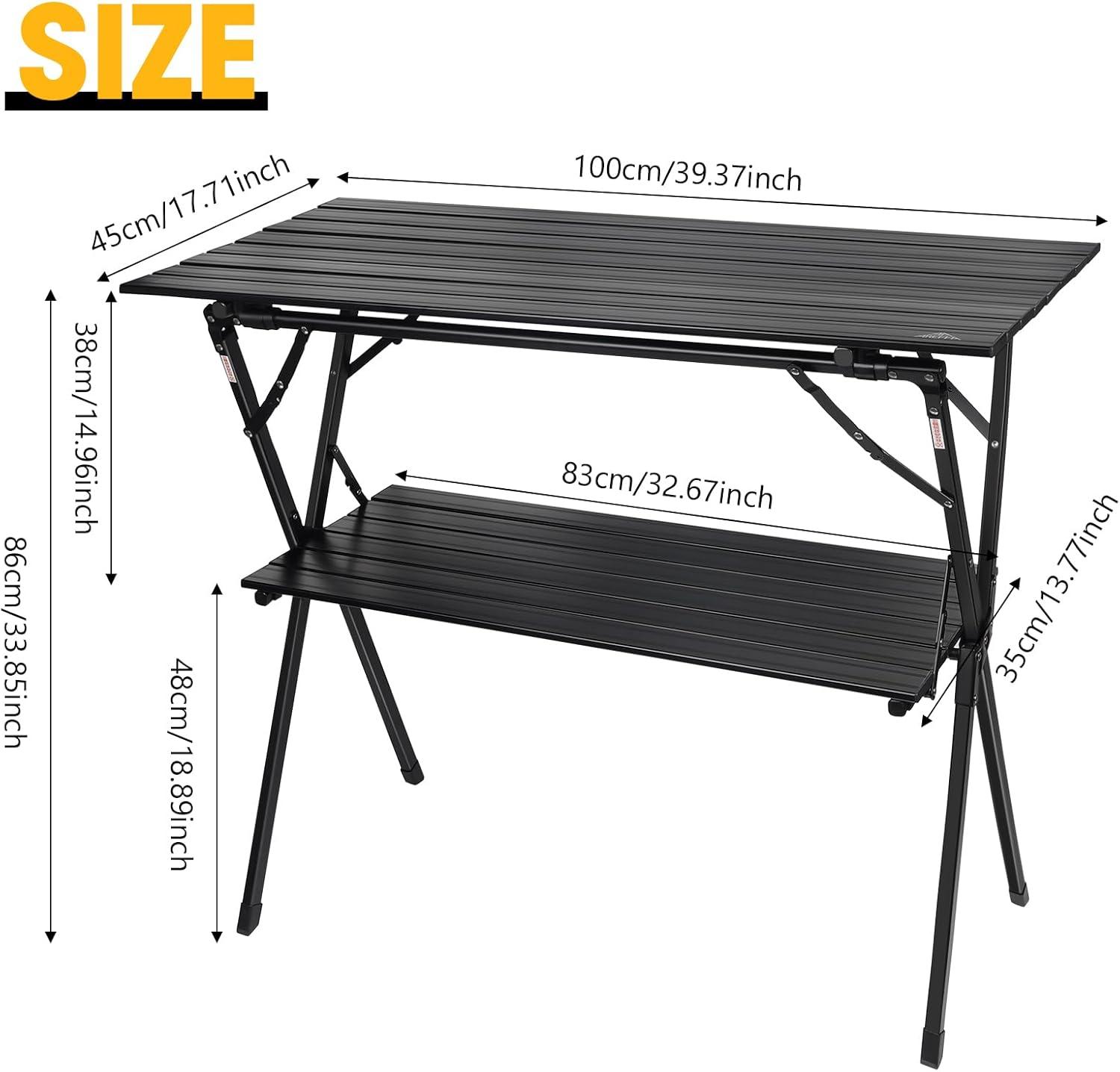 AREFFA Folding Camping Table, Portable Lightweight Foldable Large Camp Tables with Carry Bag, Double-layer Aluminum Outdoor Cooking Table