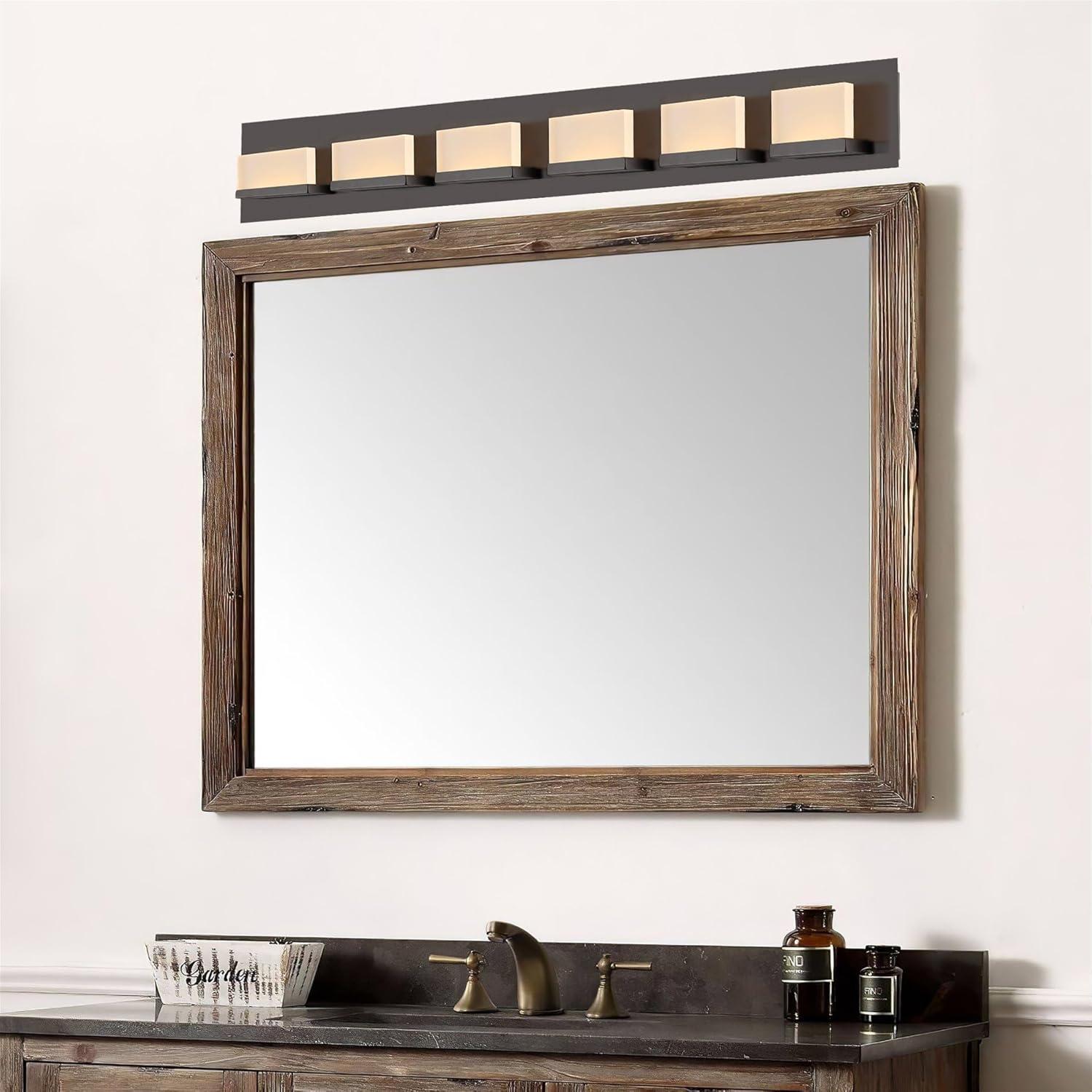 Kira Home Everett 48" 60W Baño/luz LED Integrado, Lentes Acrílicas Rectangulares, Luz 3000k, Bronce Aceitado