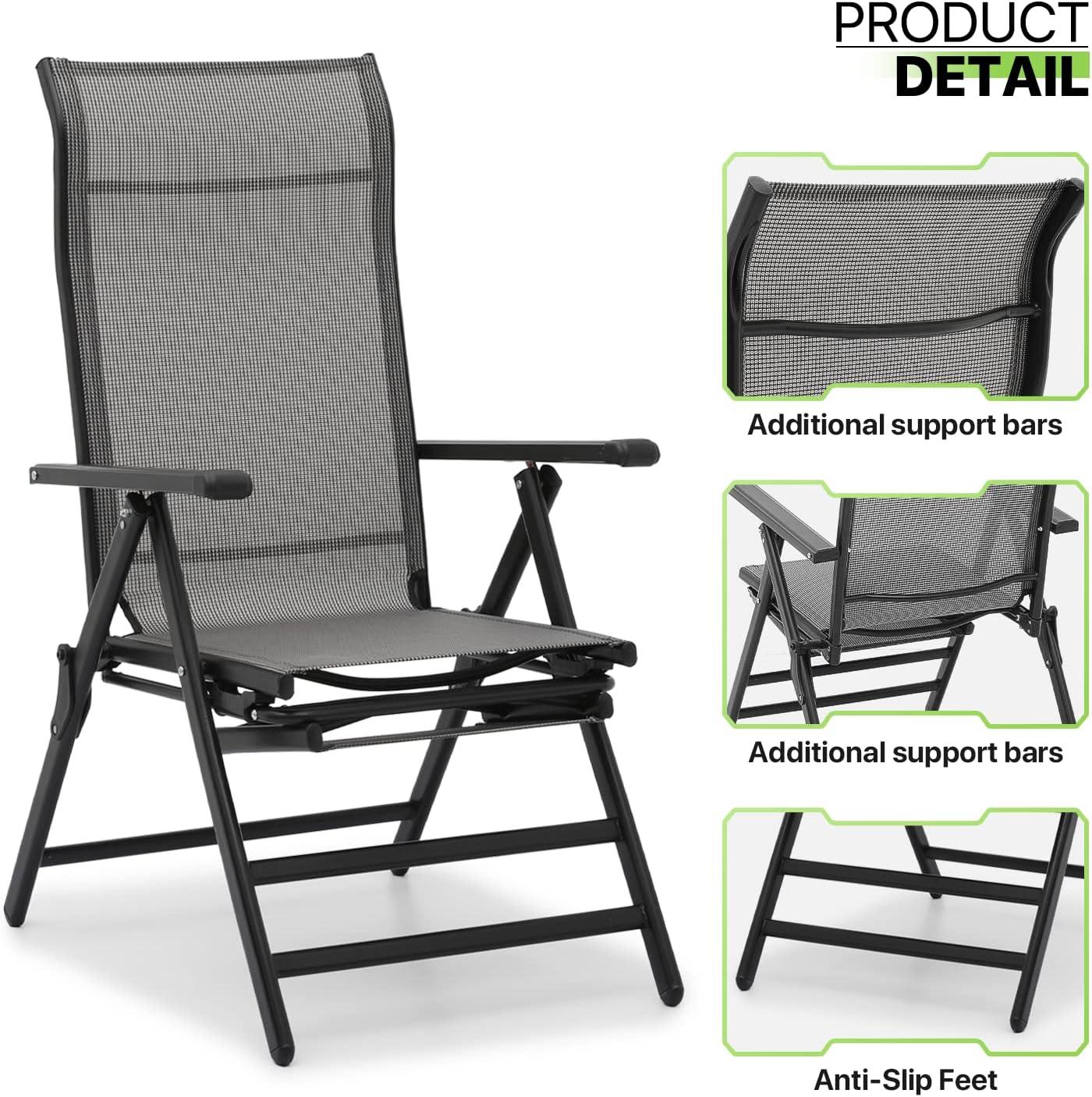 Magshion 2 Pieces Foldable Outdoor Lounge Chair with Retractable Footrest, Zero Gravity Reclining Chair with Armrests, 95-140° Adjustable Angle, Grey