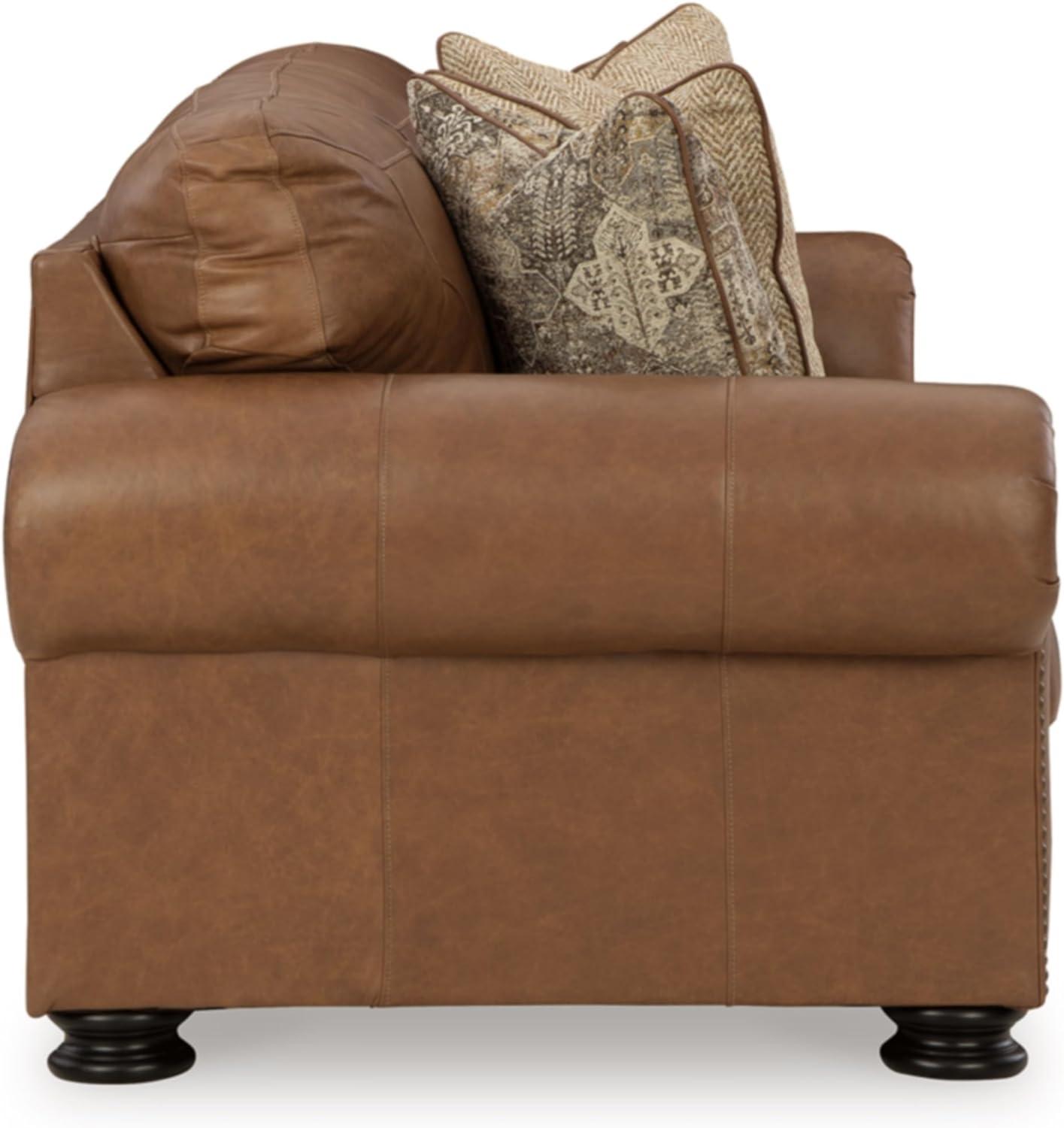 Traditional Brown Faux Leather Sofa with Nailhead Trim