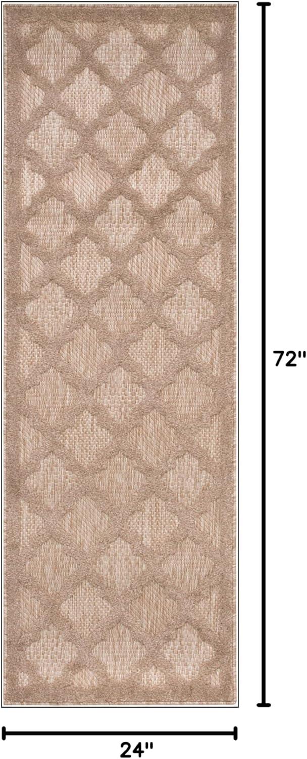 Nourison Trellis Outdoor Runner Rug Natural Beige 2' x 6'