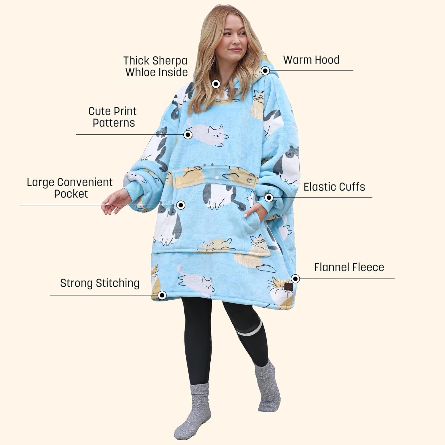 Catalonia Catalonia Oversized Hoodie Blanket Sweatshirt, Wearable Fleece Giant Pullover for Men Women