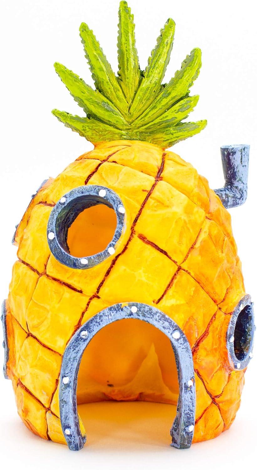 Penn-Plax SpongeBob Pineapple Home Aquarium Decor, Yellow & Orange Resin - 3" x 3.25" x 5.25"