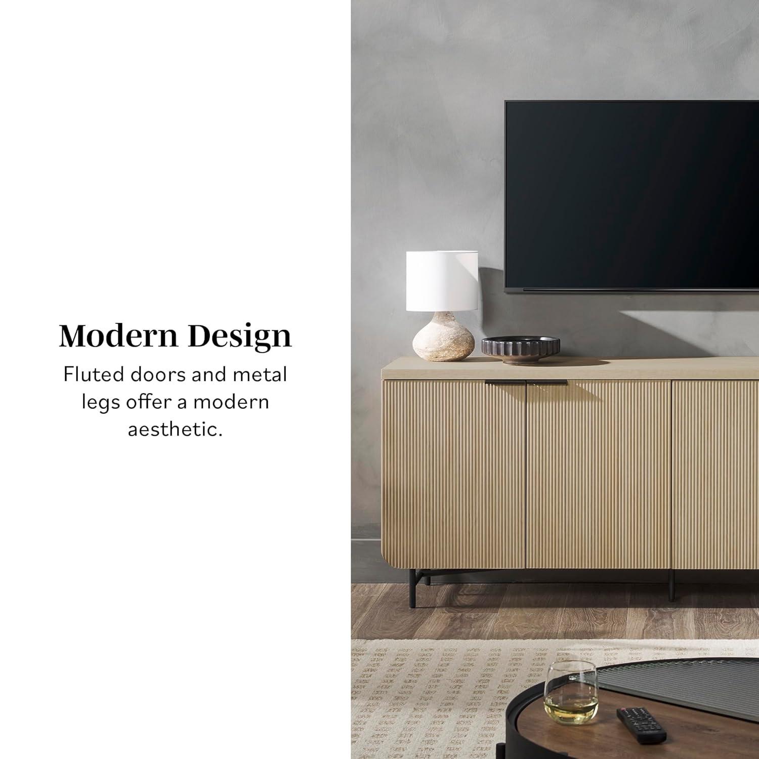 Walker Edison 69” Scandinavian 4-Door Reeded-Front Sideboard, Black & Coastal Oak