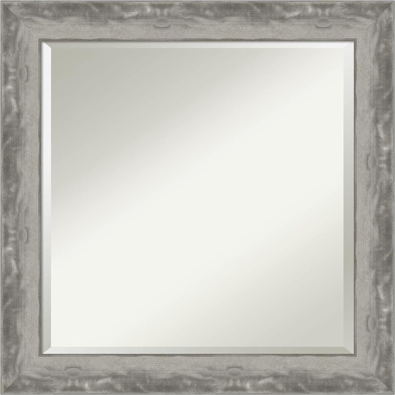 Waveline Silver 24.5" Square Modern Vanity Mirror with Beveled Edge