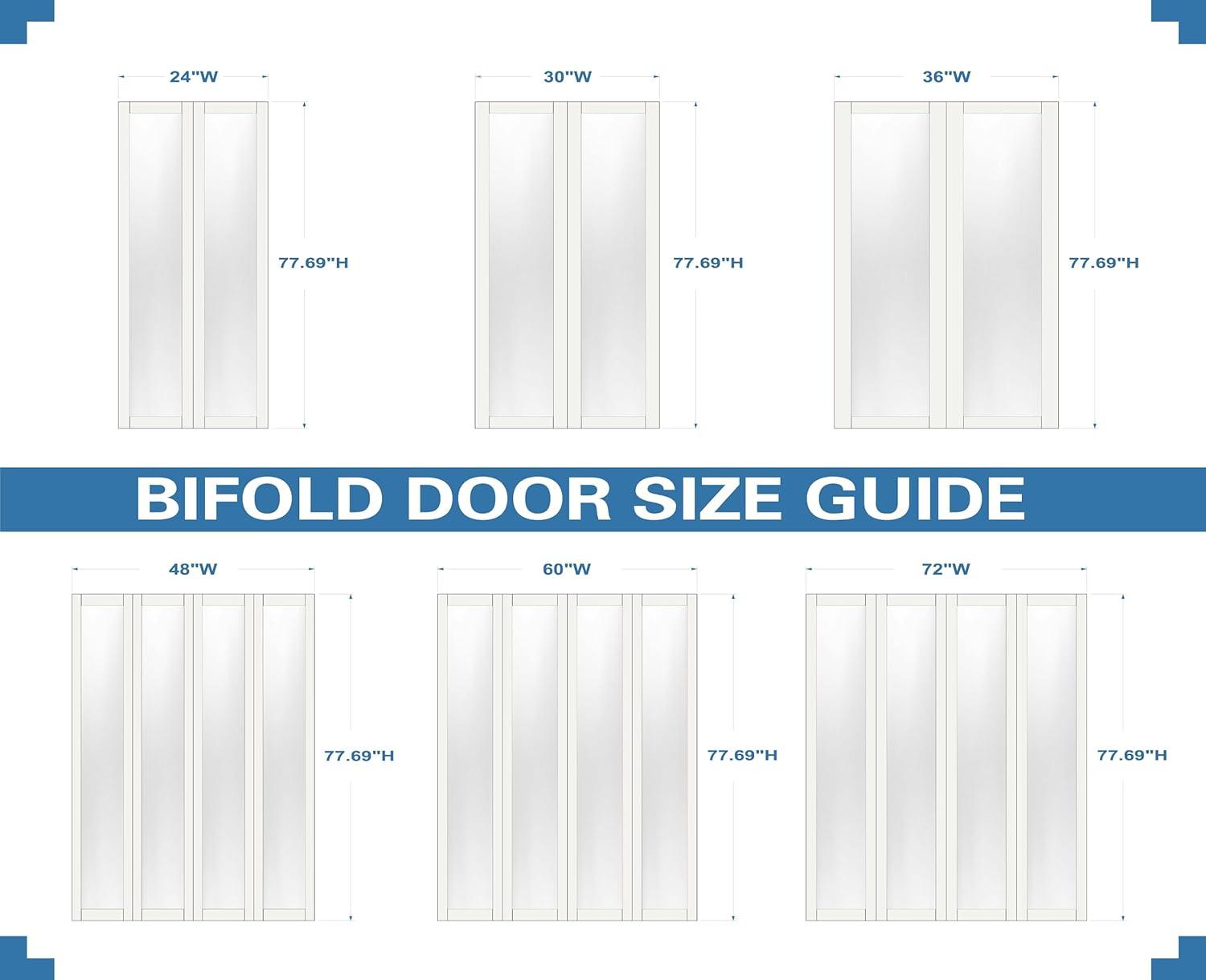 EASELIFE Frosted Glass And Solid Manufactured Wood Bi-Fold Door With Installation Hardware Kit