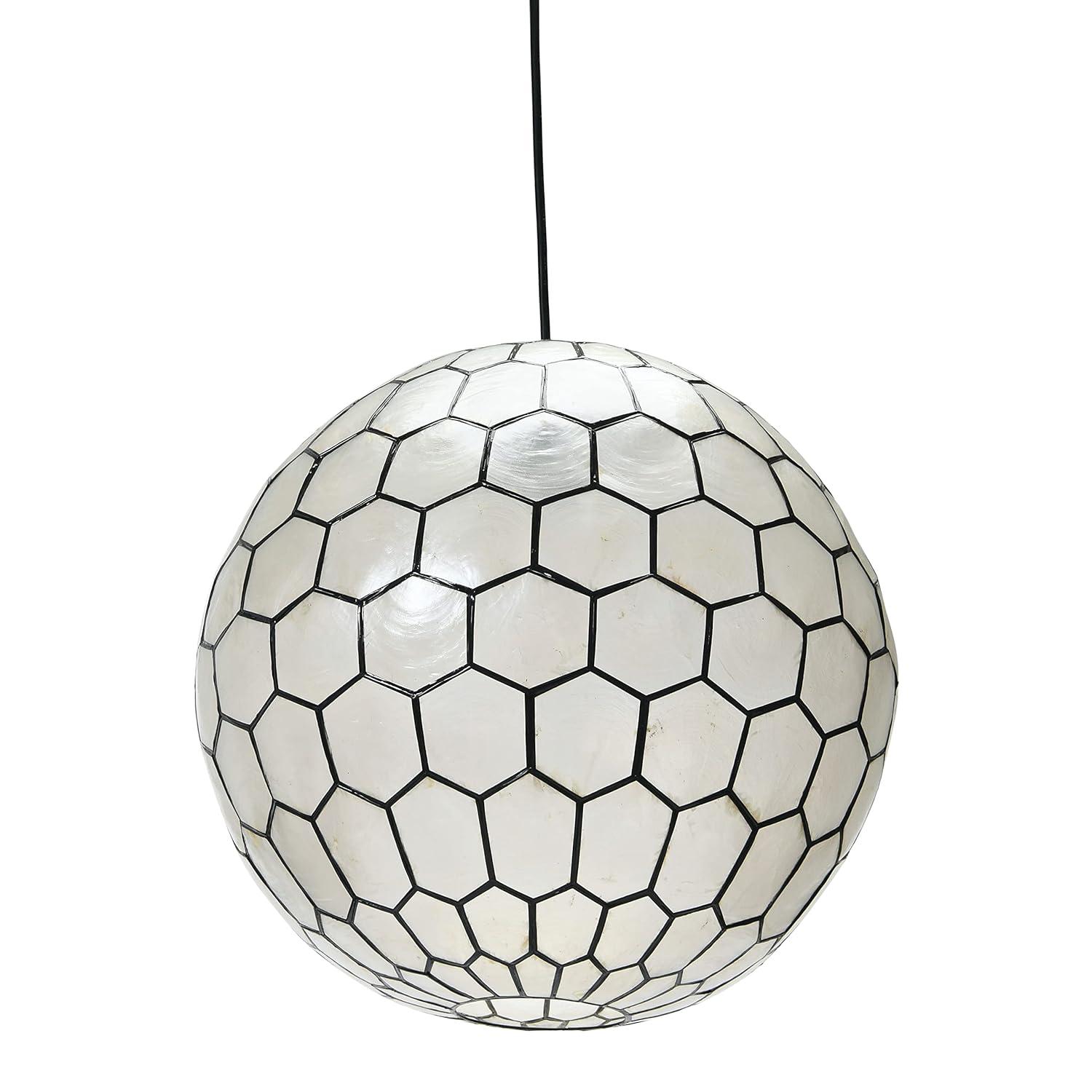 Storied Home 16"x15" Capiz Honeycomb Globe Pendant Light: Artisan Crafted, ETL Listed, Metal Frame