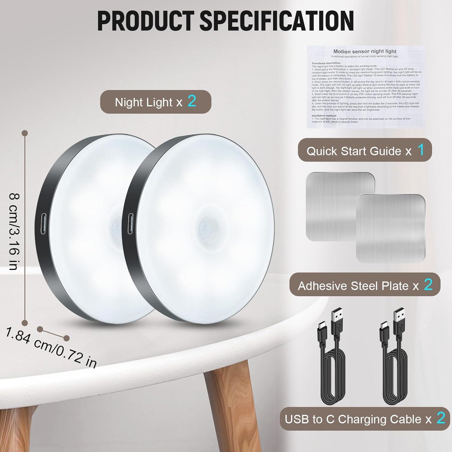 Motion Sensor Night Light 2 Pack LED Night Lights, Dusk to Dawn Motion Sensor for Bedroom, Bathroom, Toilet, Stairs, Kitchen, Hallway