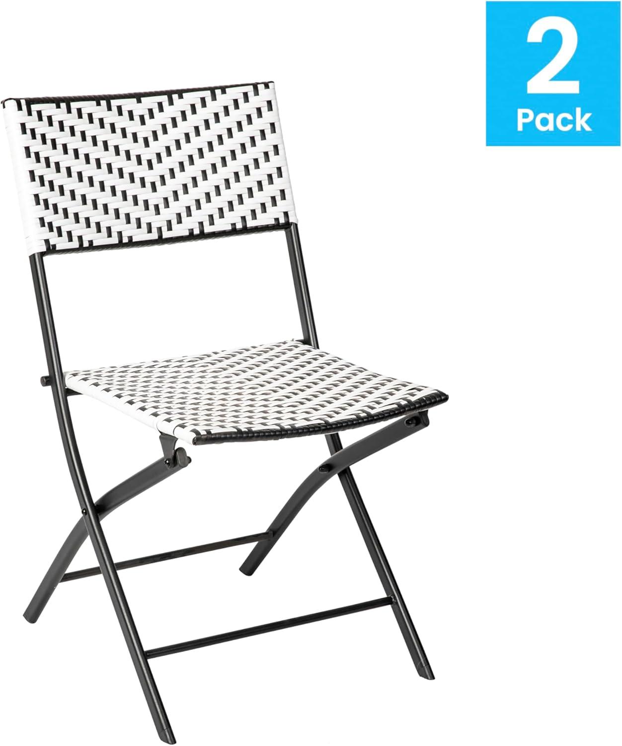 Flash Furniture Rouen Set of Two Folding Bistro Chairs in PE Rattan with Metal Frames for Indoor and Outdoor Use