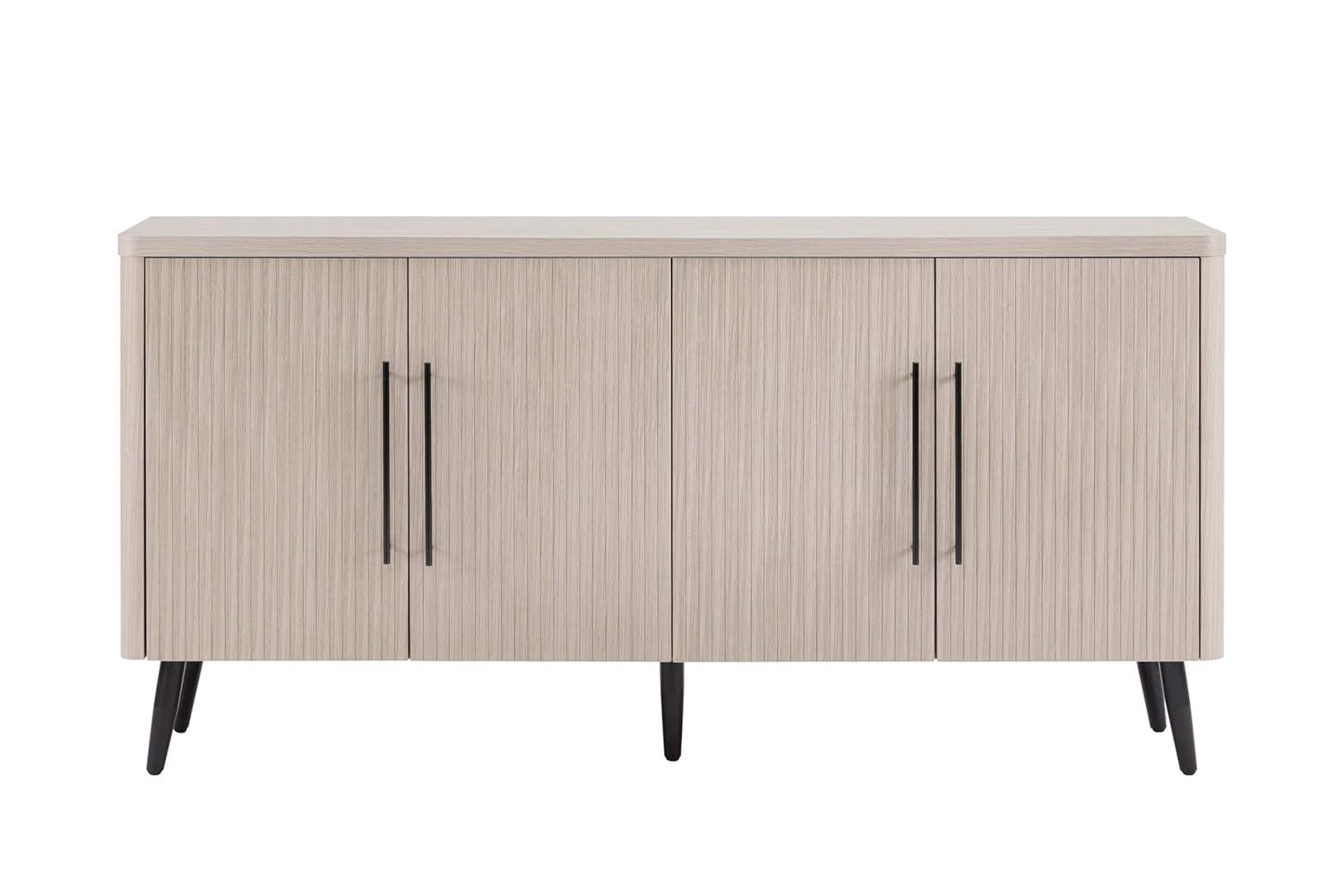 Manhattan Comfort Jodie 65" Mid-Century Modern Sideboard with 8 Adjustable Shelves in Whitewashed Oak
