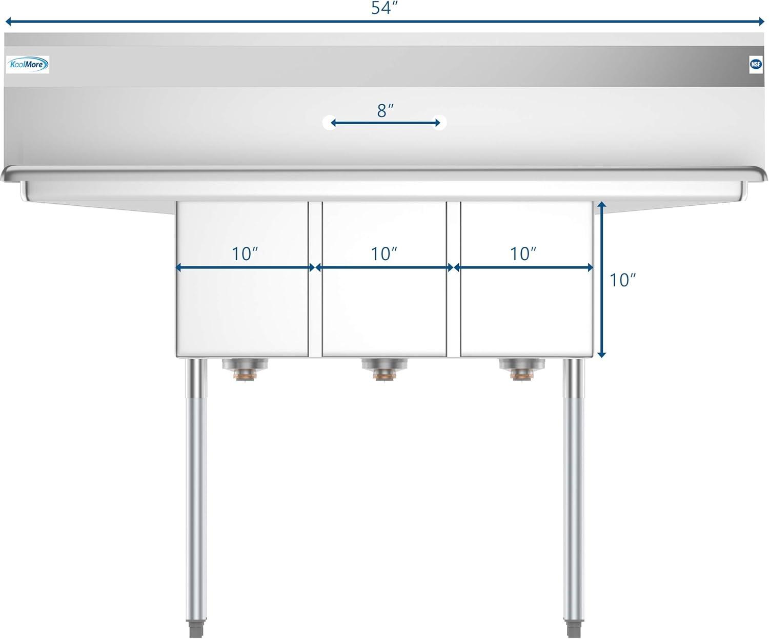 Stainless Steel 3-Compartment Commercial Sink with Dual Drainboards