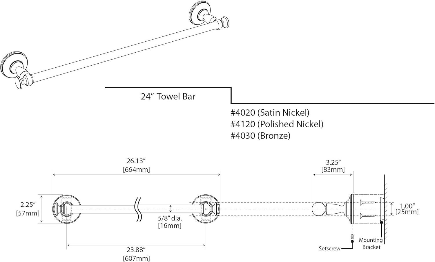 Satin Nickel 24'' Wall Mounted Towel Bar