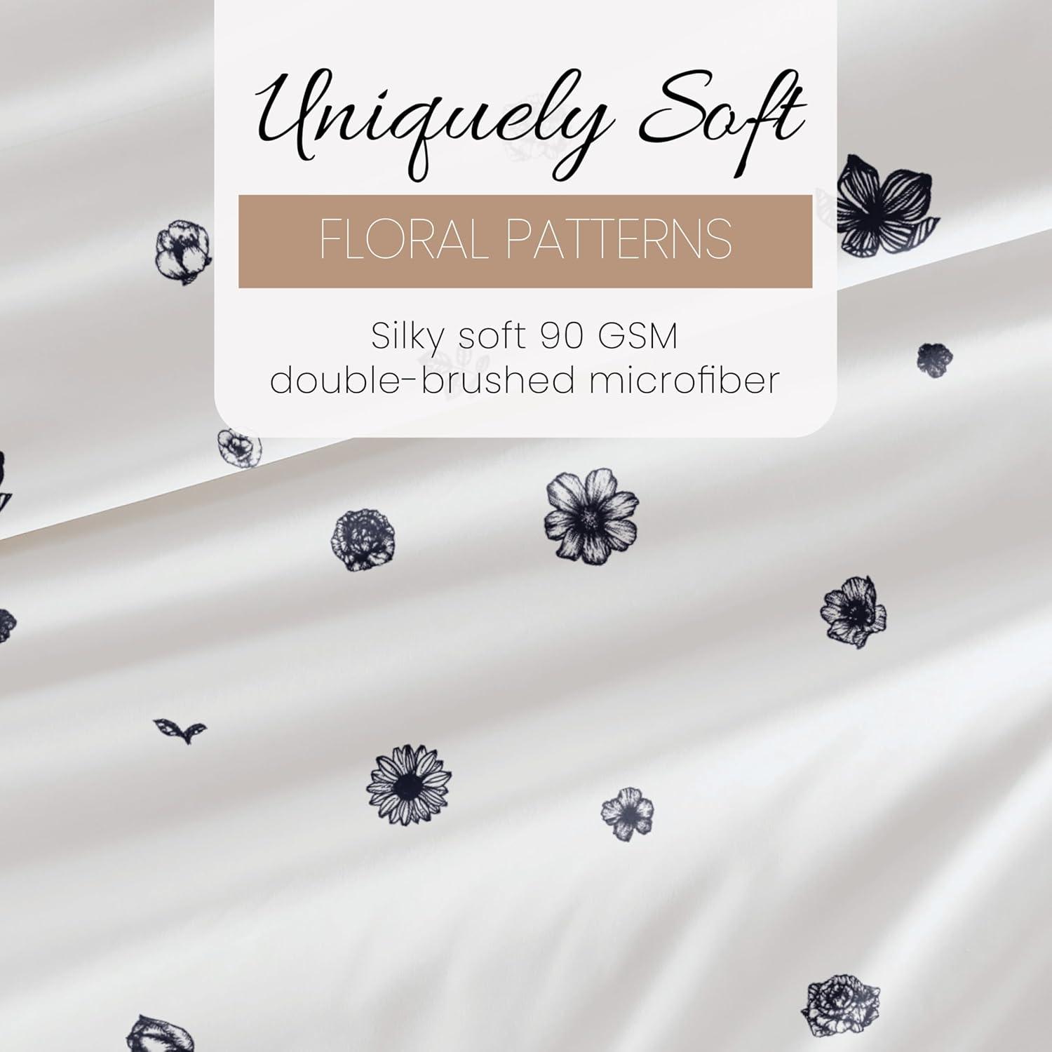 Linen Market Double-Brushed Patterned Microfiber Twin Sheet Set 3 Piece – Oeko-TEX Certified Ultra Soft & Wrinkle-Free - 16" Deep Pocket Sheets - Easy Care Twin Size - Indigo Flowers Navy