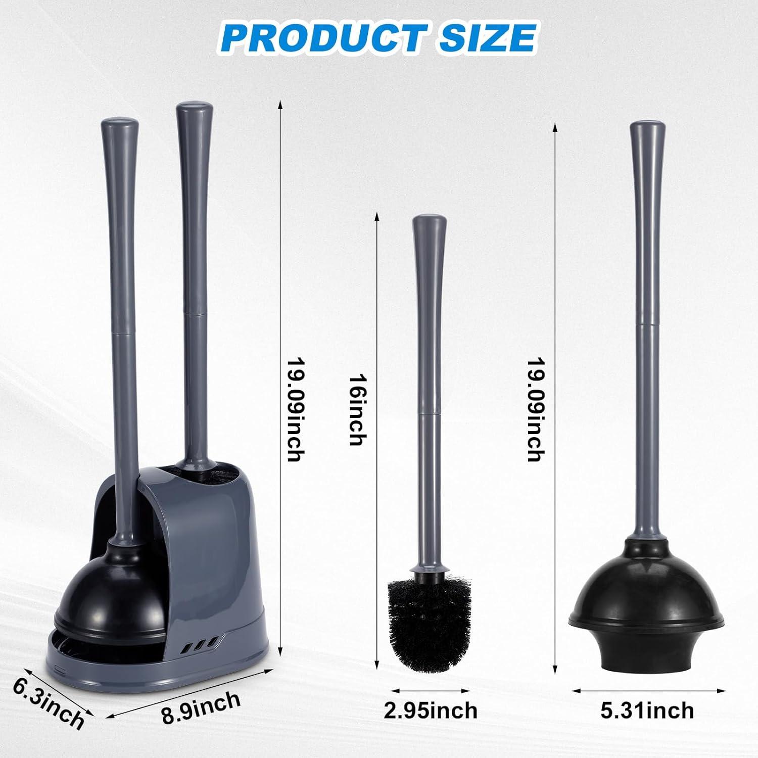 Gray Heavy Duty Toilet Plunger and Brush Set with Holder