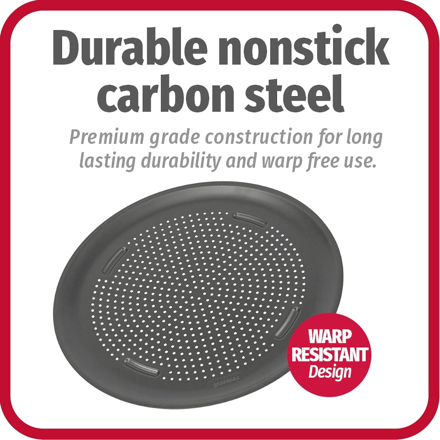 Gray Nonstick Carbon Steel Perforated 14'' Pizza Pan