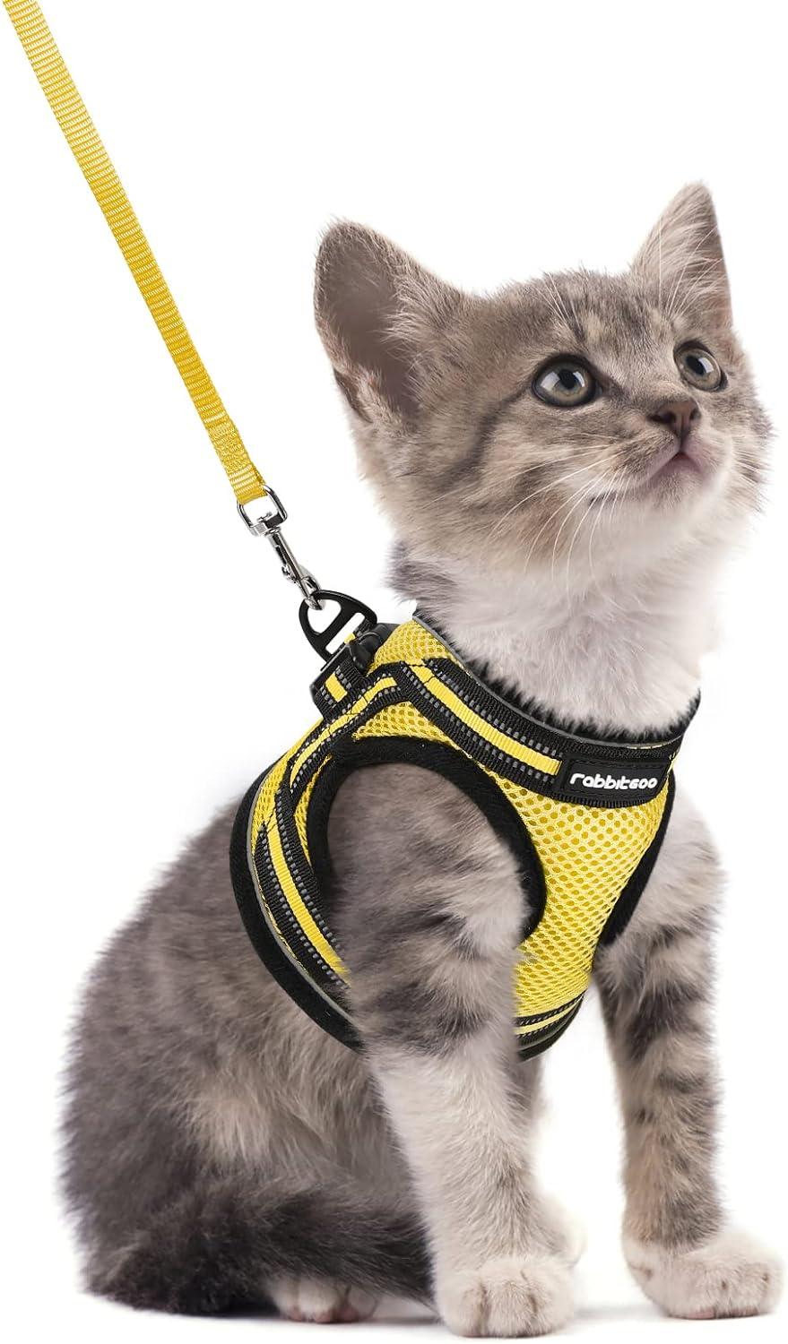 rabbitgoo Cat Harness and Leash Set for Walking Escape Proof, Adjustable Soft Kittens Vest with Reflective Strip for Small Cats, Comfortable Outdoor Vest, Yellow