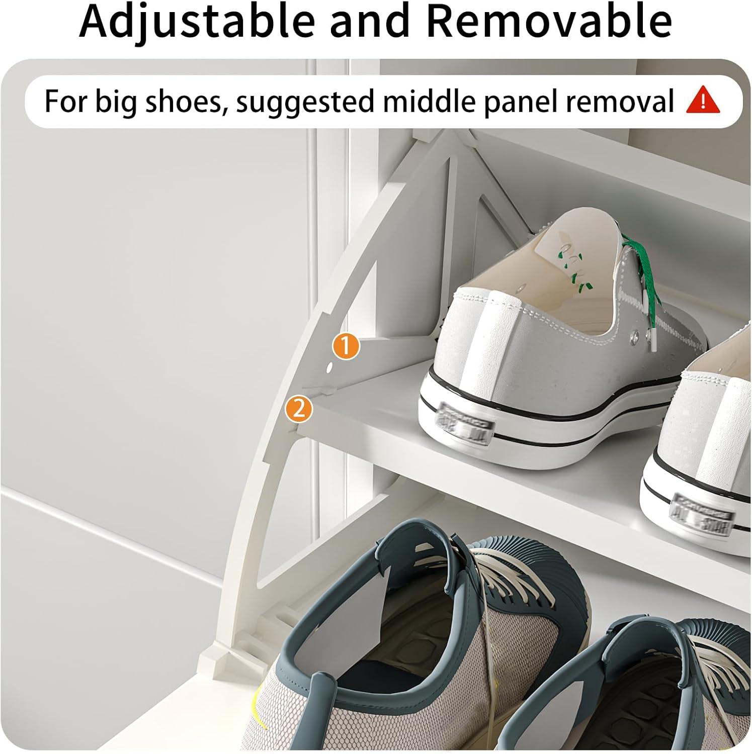 Shoe Cabinet Storage for Entryway  Freestanding Slim Shoe Organizer Cabinet with 2 Flip Drawers  Narrow Shoe Rack with Open Shelves for Hallway  Living Room  White