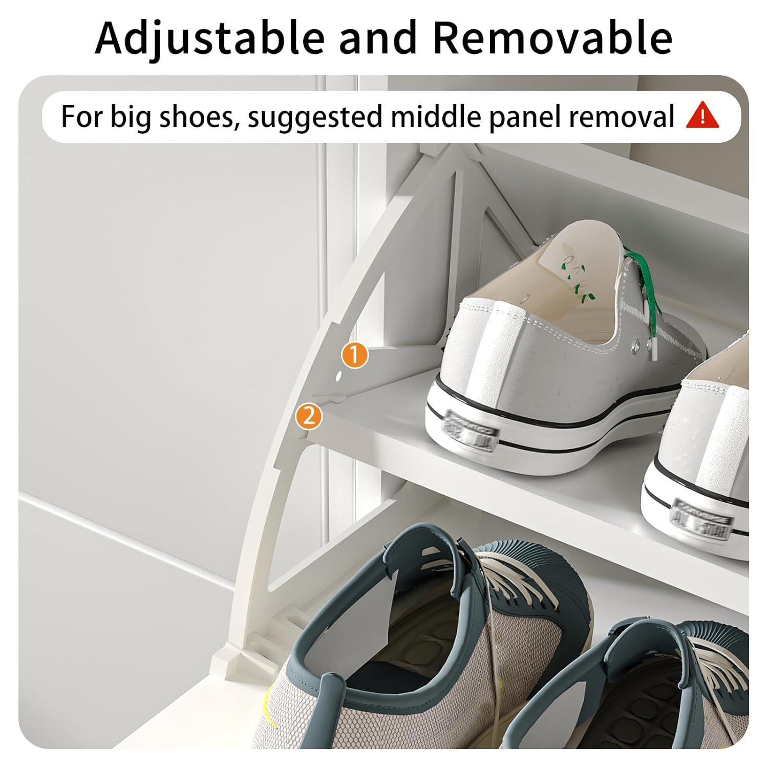 Shoe Cabinet Storage for Entryway  Freestanding Slim Shoe Organizer Cabinet with 2 Flip Drawers  Narrow Shoe Rack with Open Shelves for Hallway  Living Room  White