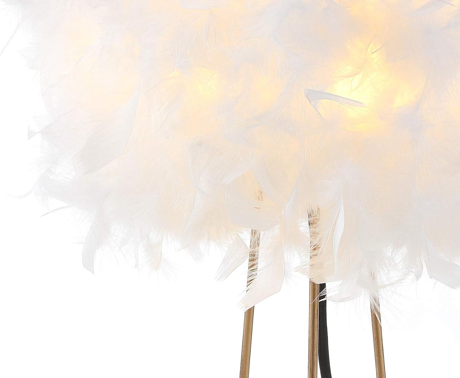 JONATHAN Y JYL9051A Stork 16" Feather Metal LED Table Lamp Contemporary Bedside Desk Nightstand Lamp for Bedroom Living Room Office College Bookcase LED Bulb Included, White/Gold