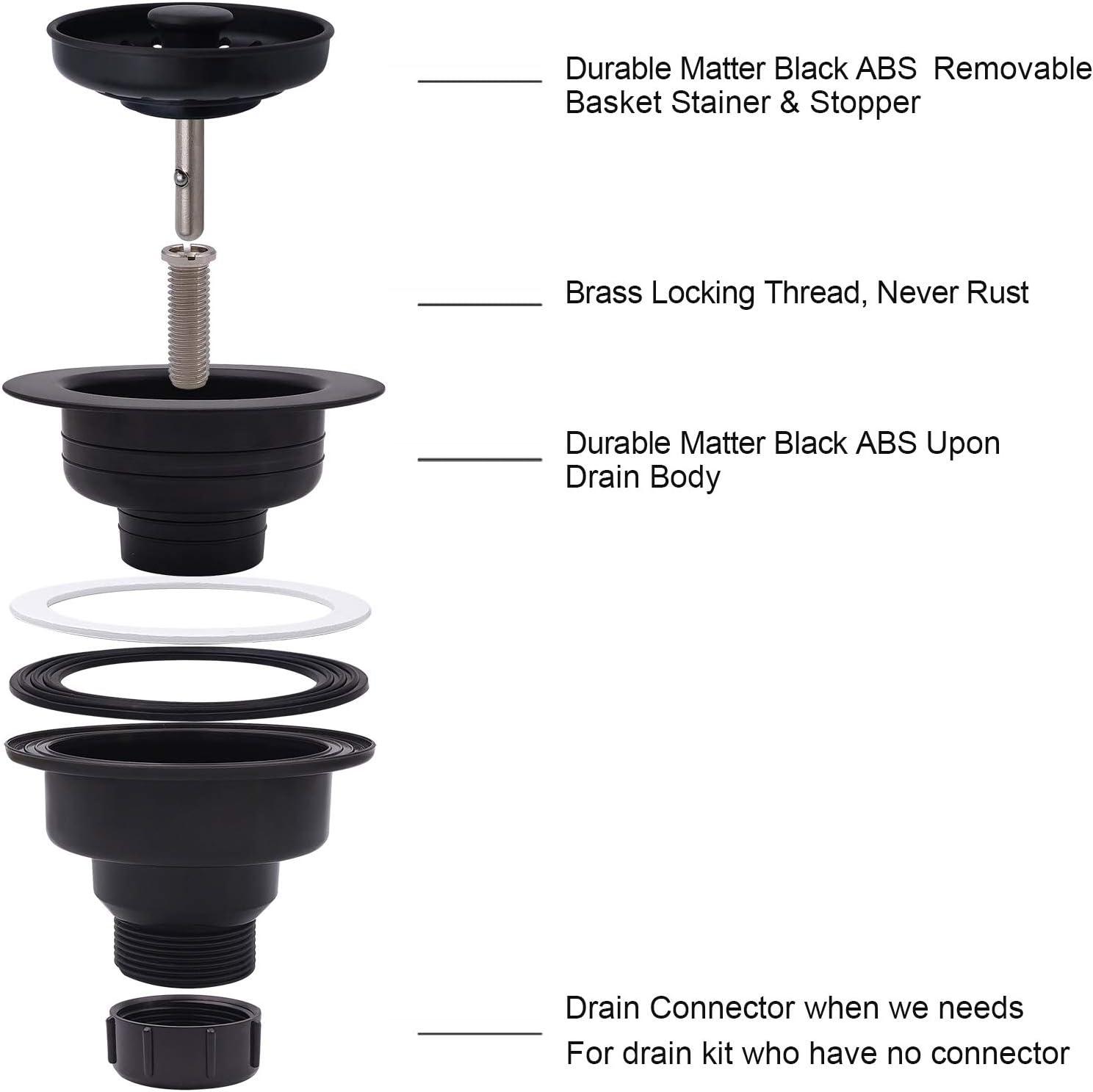 3.5-in Black Sink Strainer Assembly with Stopper for Matching Color of Granite or Fireclay Sinks