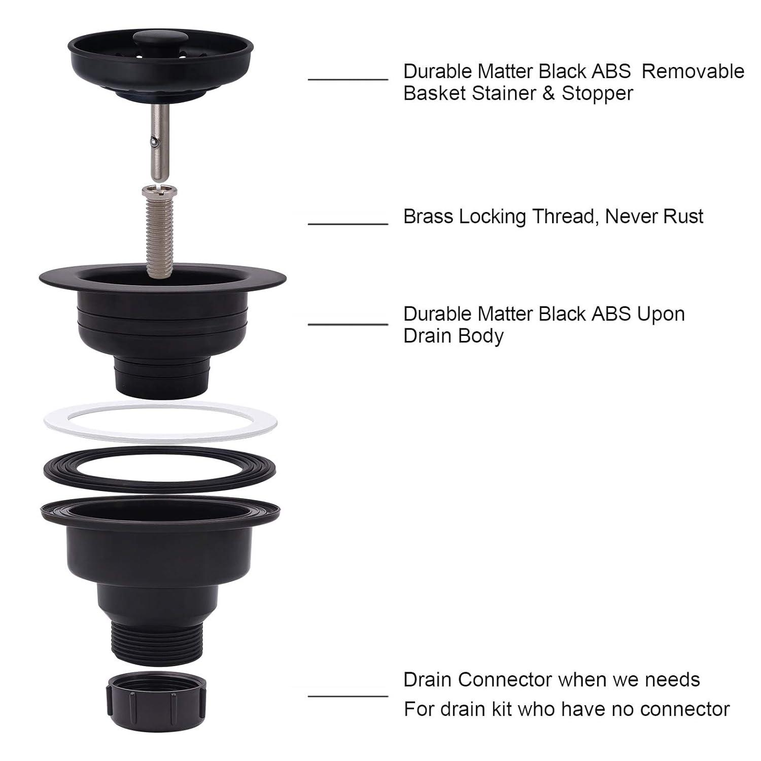 3.5-in Black Sink Strainer Assembly with Stopper for Matching Color of Granite or Fireclay Sinks