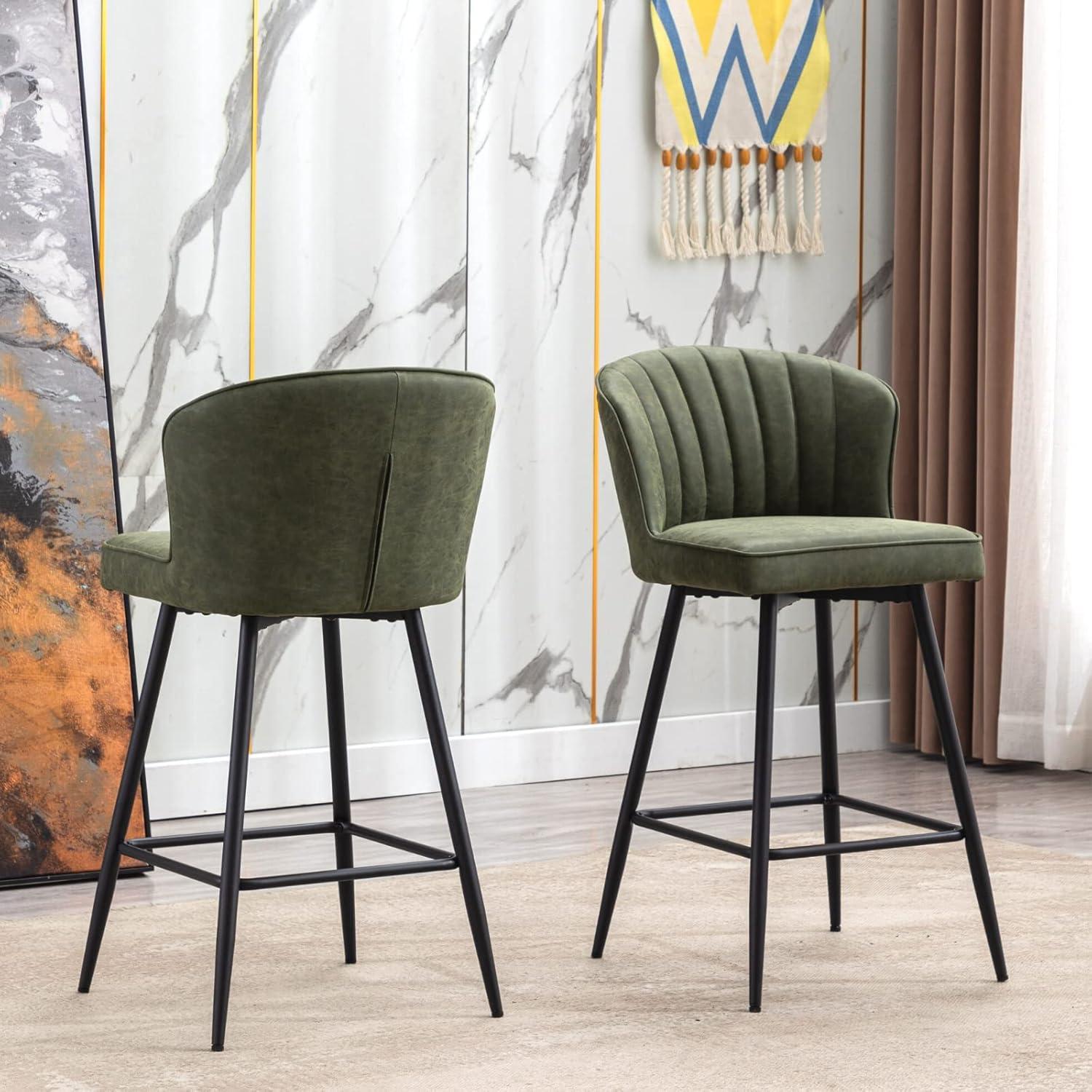 Green Faux Leather and Metal Adjustable Counter Stools, Set of 2