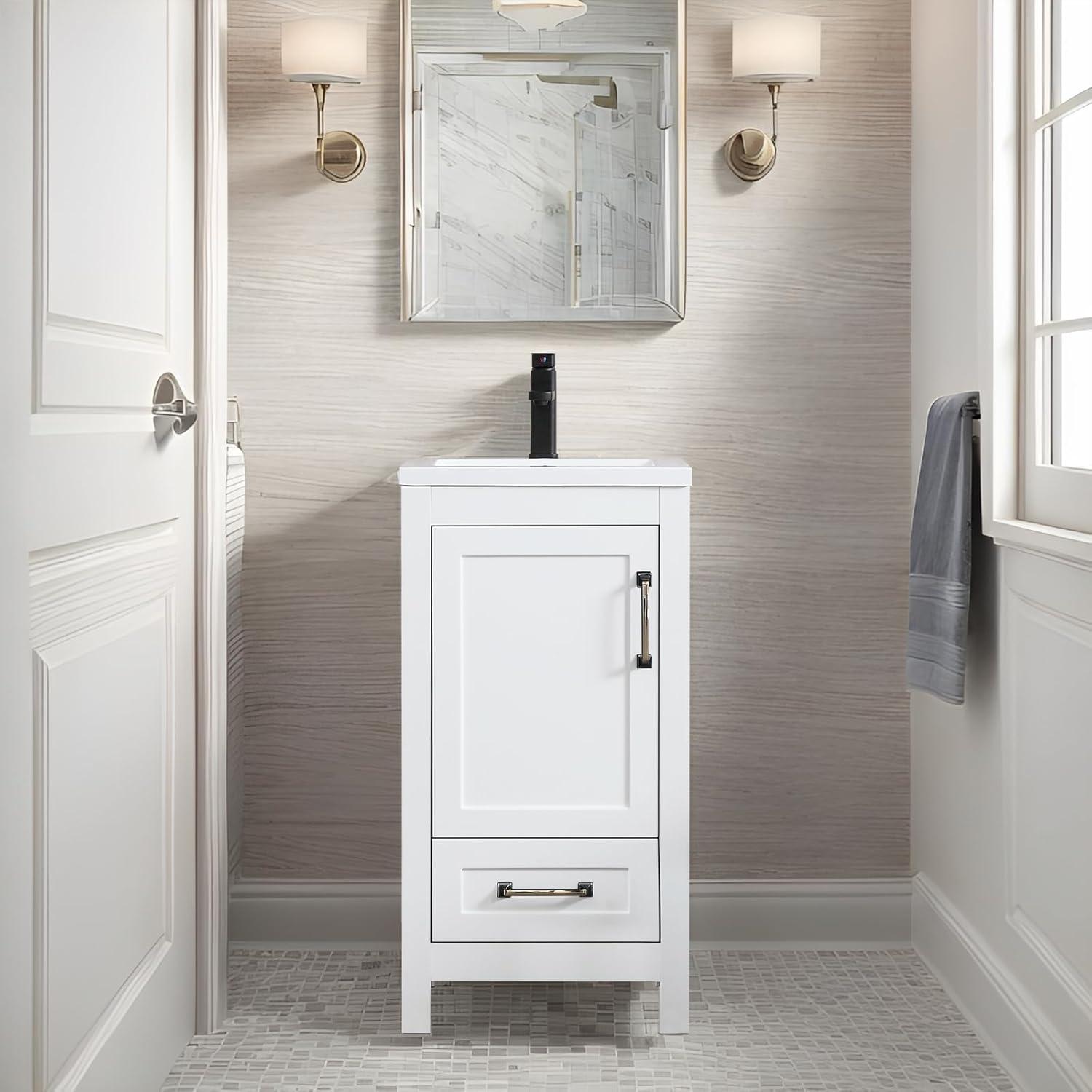 Eclife 18" White Bathroom Vanity Set with Ceramic Sink Top, Water Saving Faucet Drain