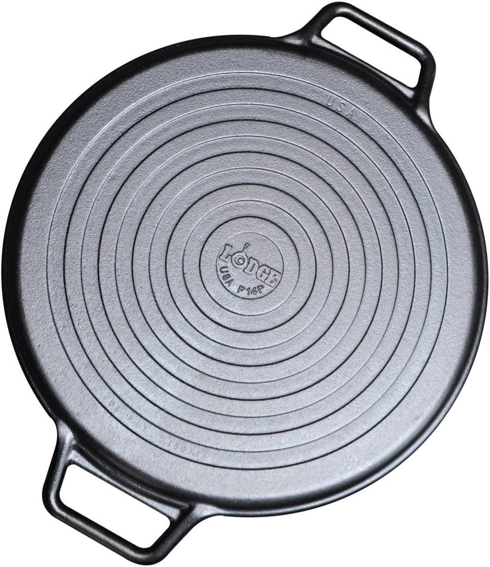 14-Inch Black Cast Iron Round Pizza Pan with Handles