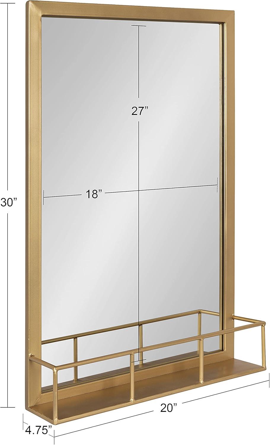 Kate and Laurel Jackson Modern Mirror with Shelf, 20 x 30, Gold, Decorative Mirror with Transitional Style and Additional Storage