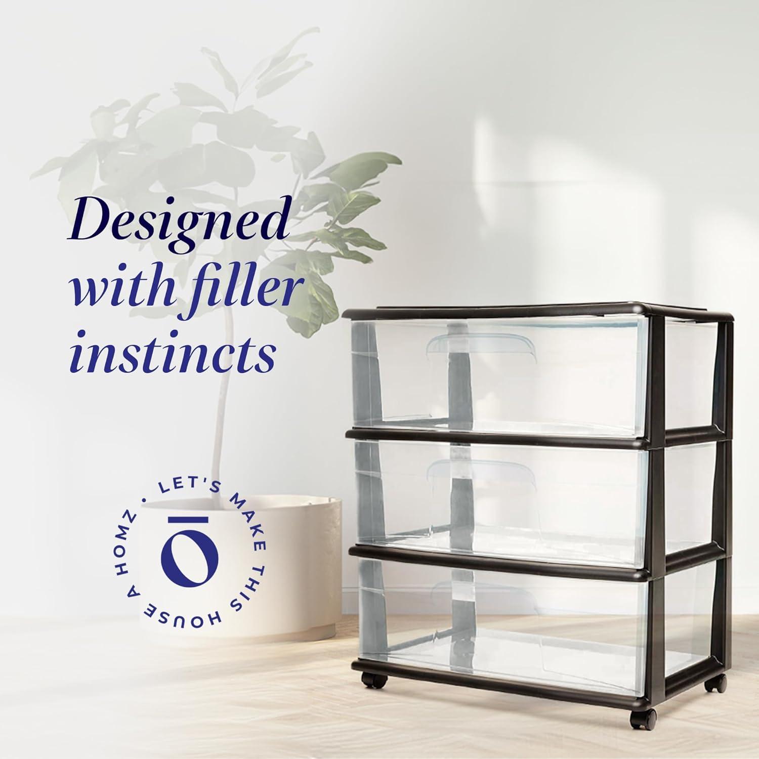 Homz Homz Tall Solid Plastic 3 Drawer Storage Cart with Wheels (Set of 2)