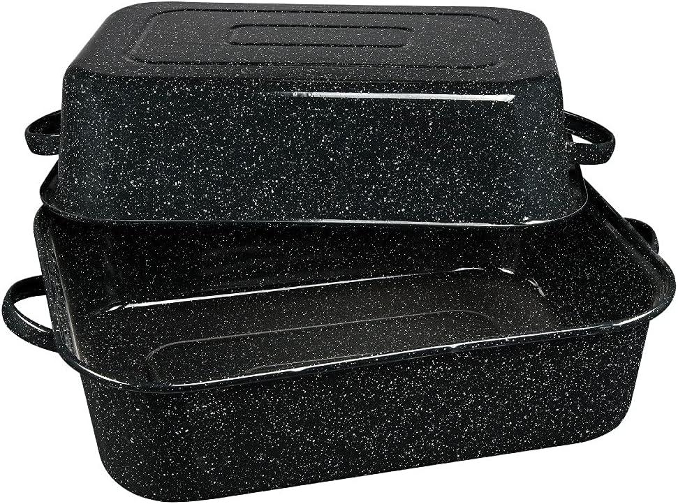 Speckled Black 21" Covered Non-Stick Rectangular Roaster with Handles