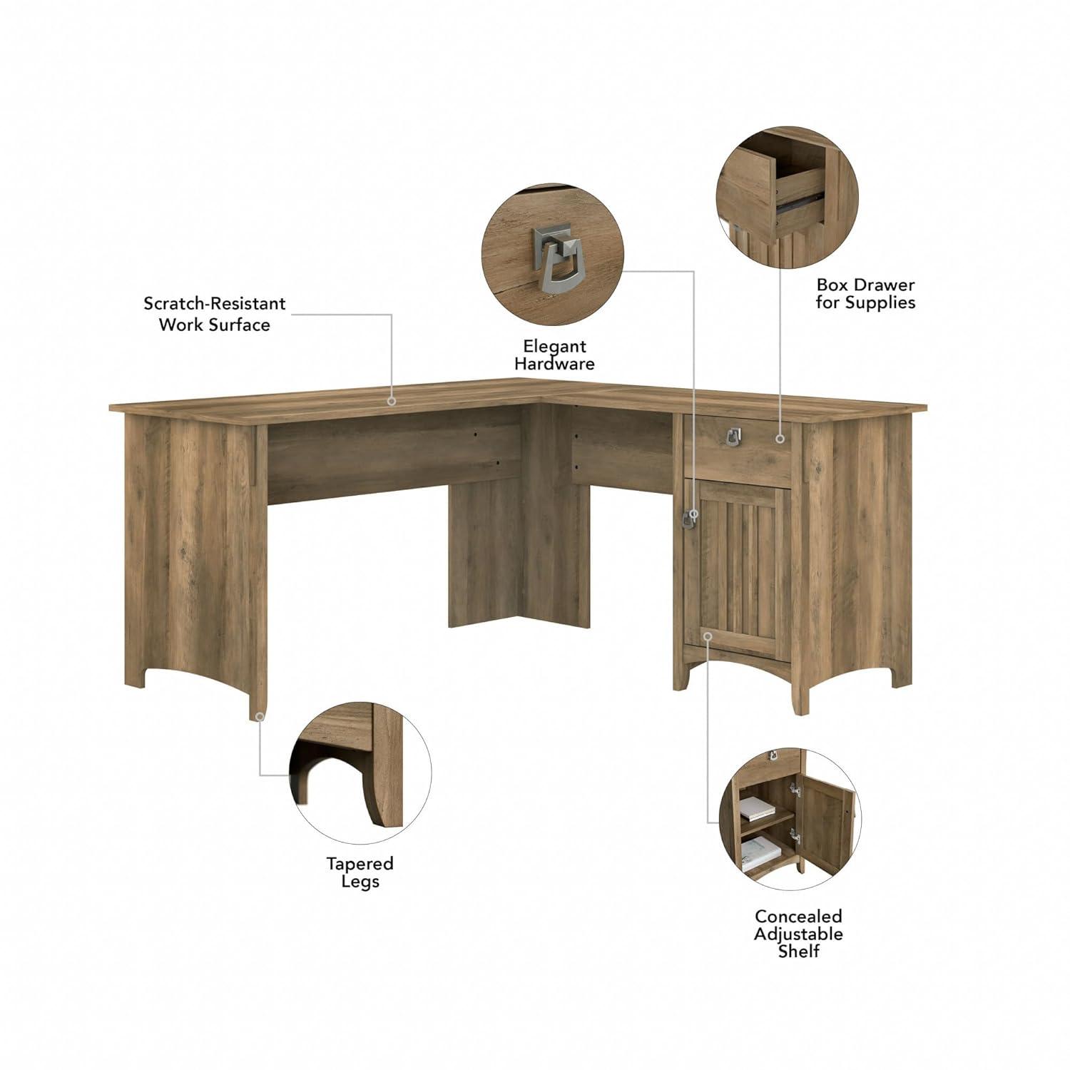 Bush Furniture Salinas 60" L Shaped Desk with Storage, Reclaimed Pine