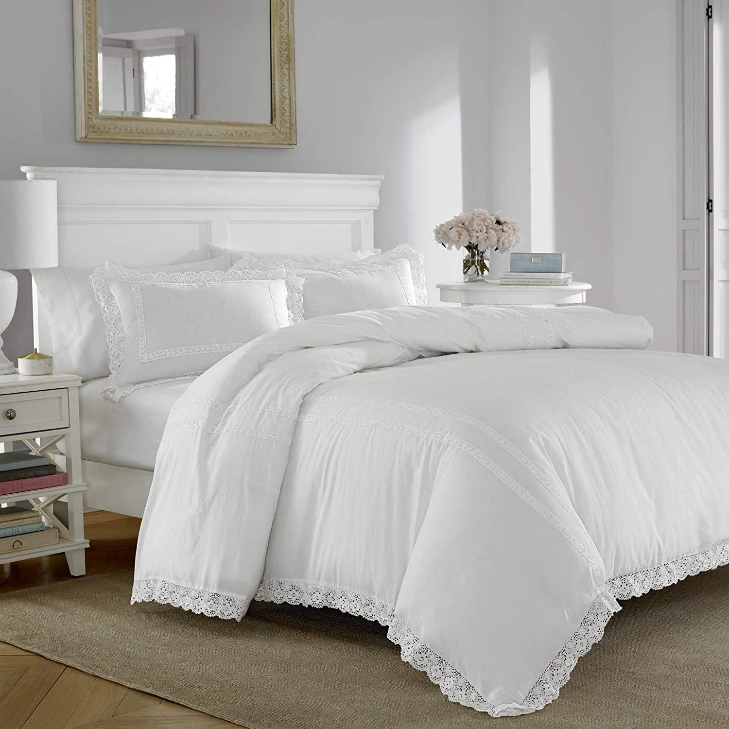 Annabella White King Cotton Bedspread Cover Set with Lace Accent