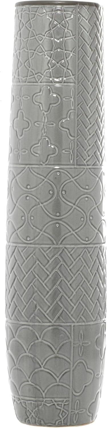 Ceramic Slim Engraved Patterned Decorative Gray Vase