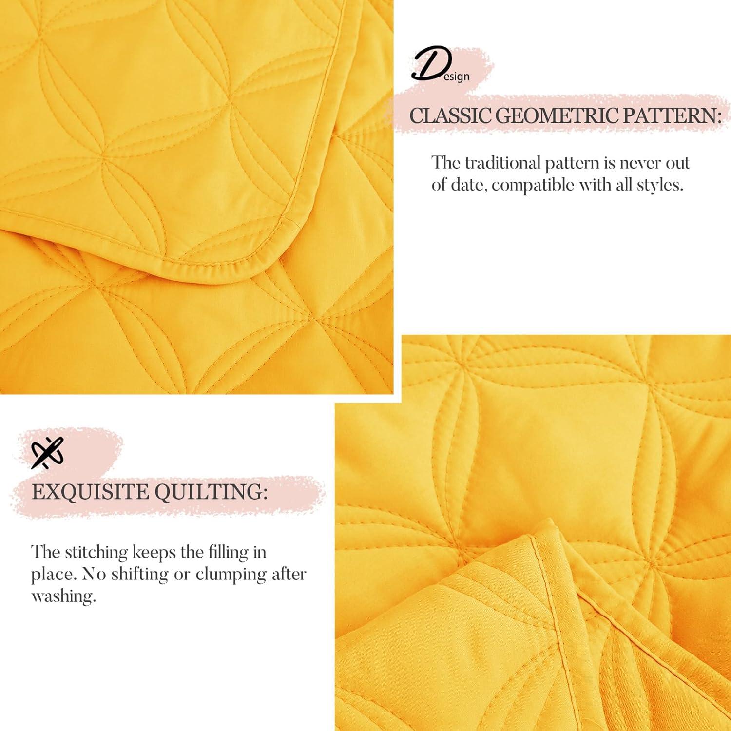 Exclusivo Mezcla Bed Quilt Set Queen Size for All Seasons, Stitched Pattern Quilted Bedspread/ Bedding Set/ Coverlet with 2 Pillow shams, Lightweight and Soft, Yellow