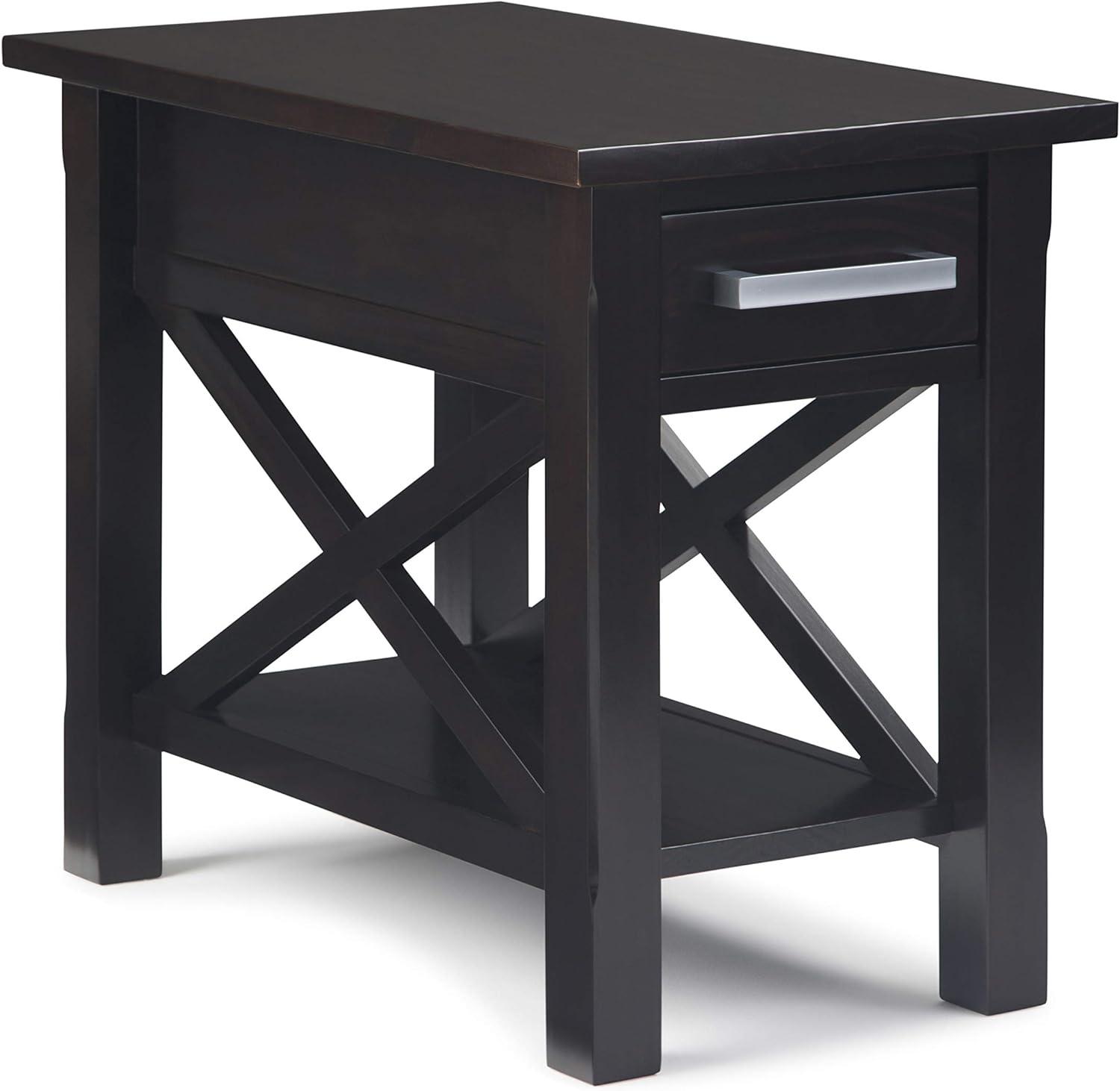 Hickory Brown Wood and Metal Narrow Side Table with Storage