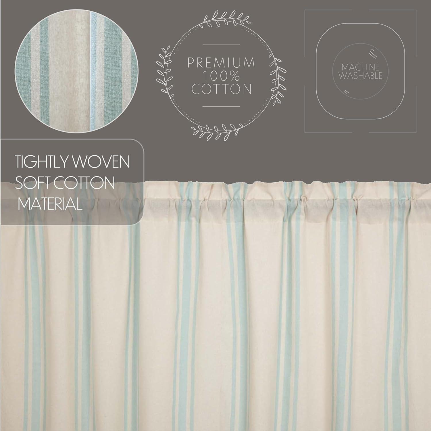 VHC Brands Grain Sack Aqua Blue Stripe Coastal Farmhouse Kitchen Curtain Valance 16x72