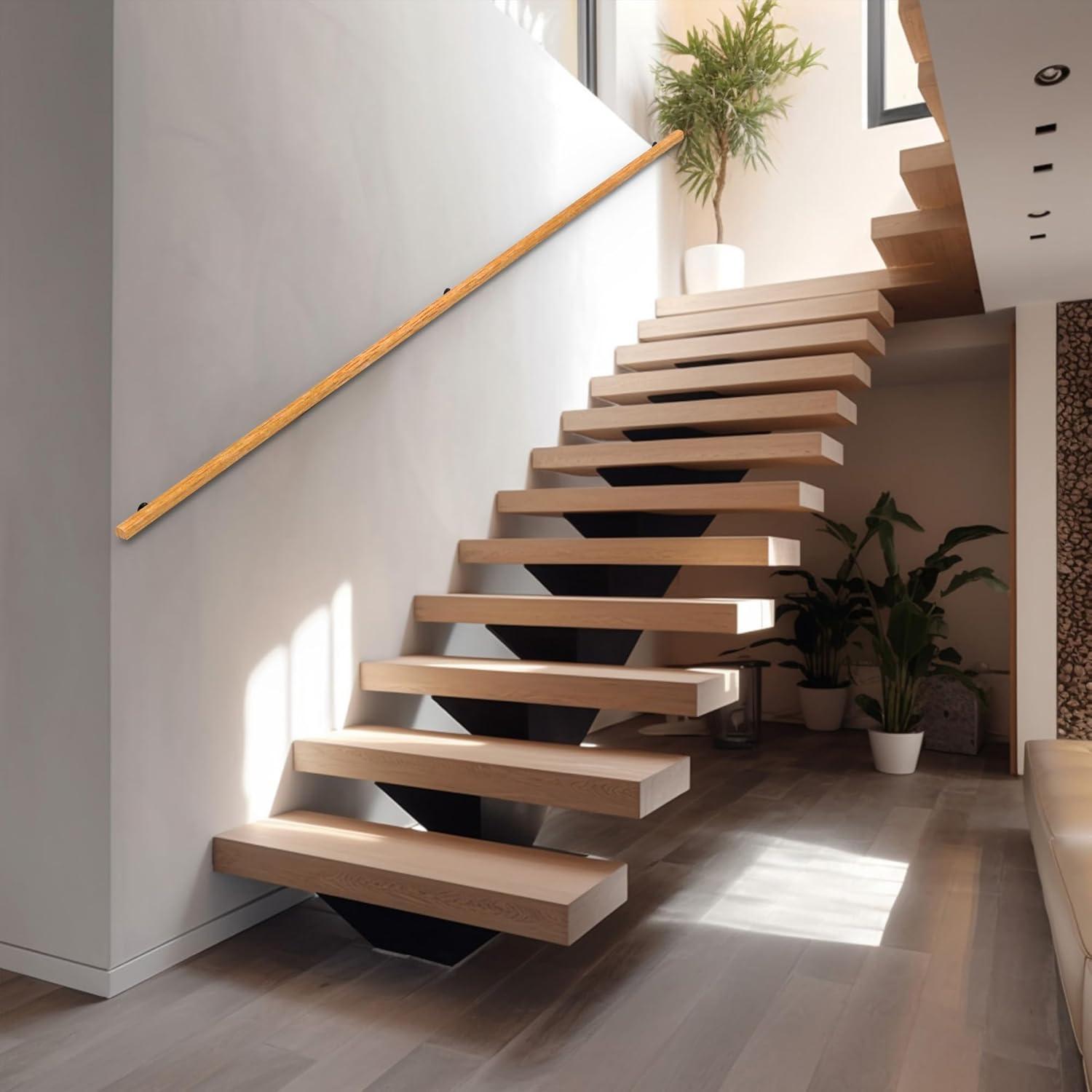 3FT Wood Stair Handrails Wall Mount, Hand Railings for Stairs Indoor Outdoor, Non-Slip Staircase Handrail for Corridor, Lofts, Patio, Kindergarten Guardrail (Size: 3ft)