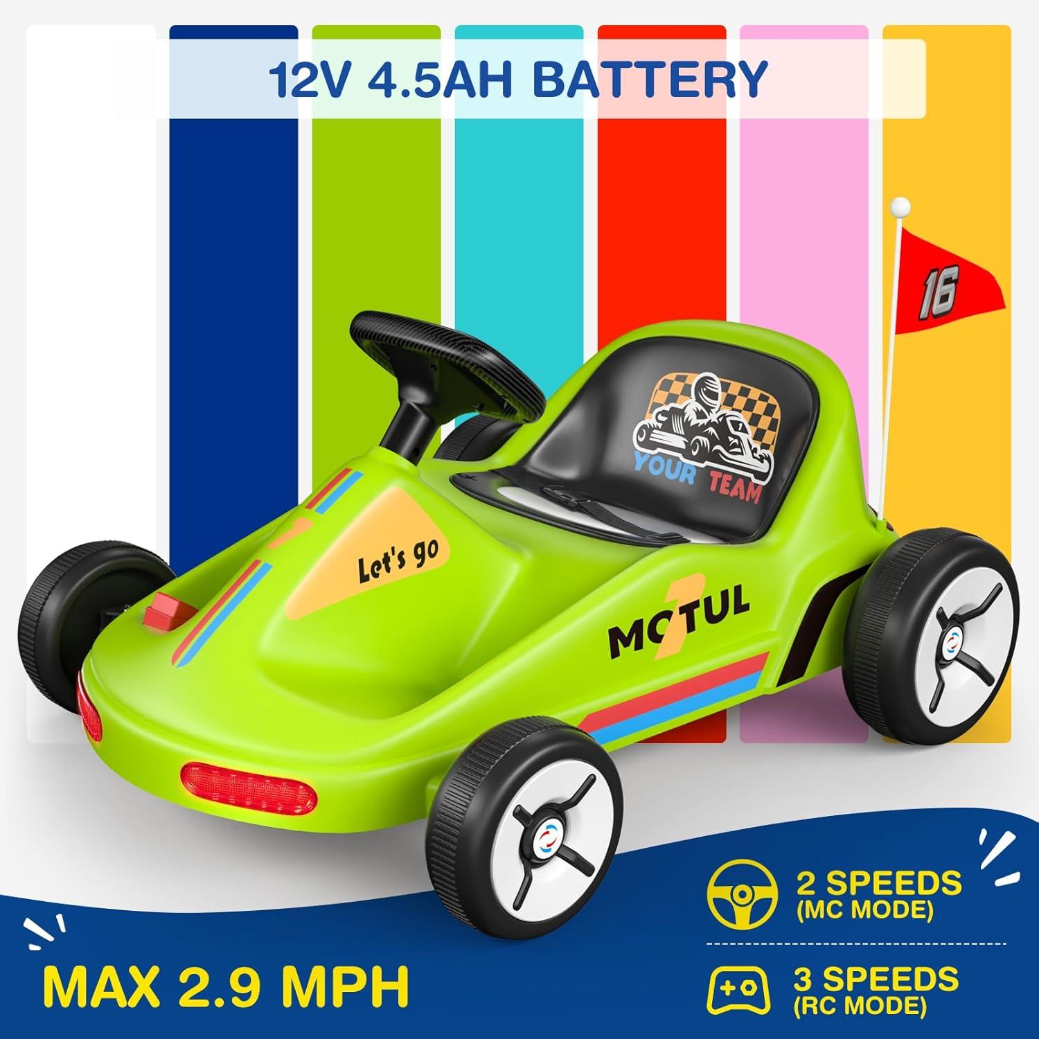 Tobbi 12v Kids Go Kart, Outdoor Battery Powered Ride On Car For Boys And Girls Aged 3-8, Childrens Electronic Toy Go Kart With 2 Speed Modes, Remote Control,bluetooth