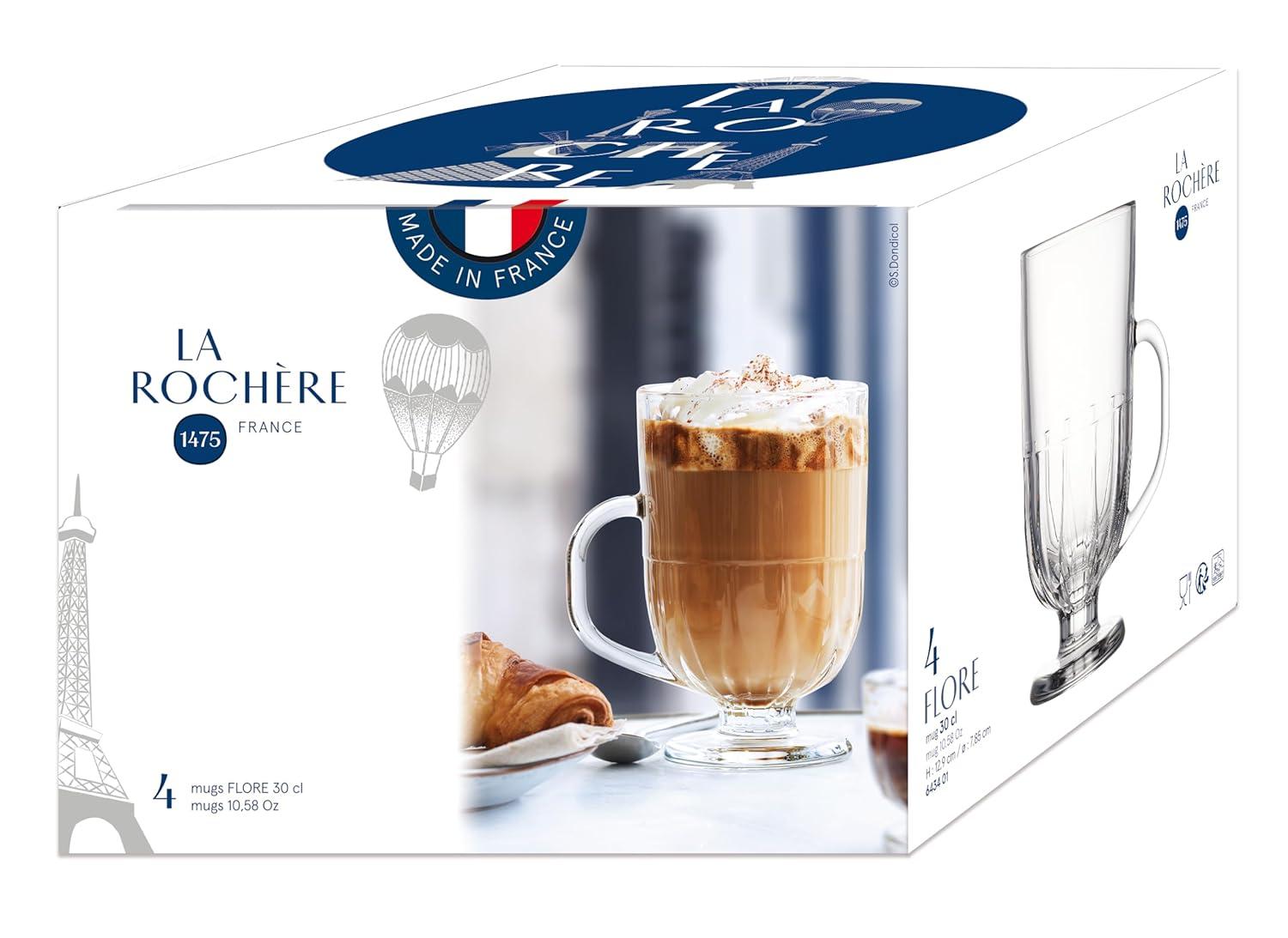Flore Clear Glass Coffee Mug with Art Deco Design, 300ml
