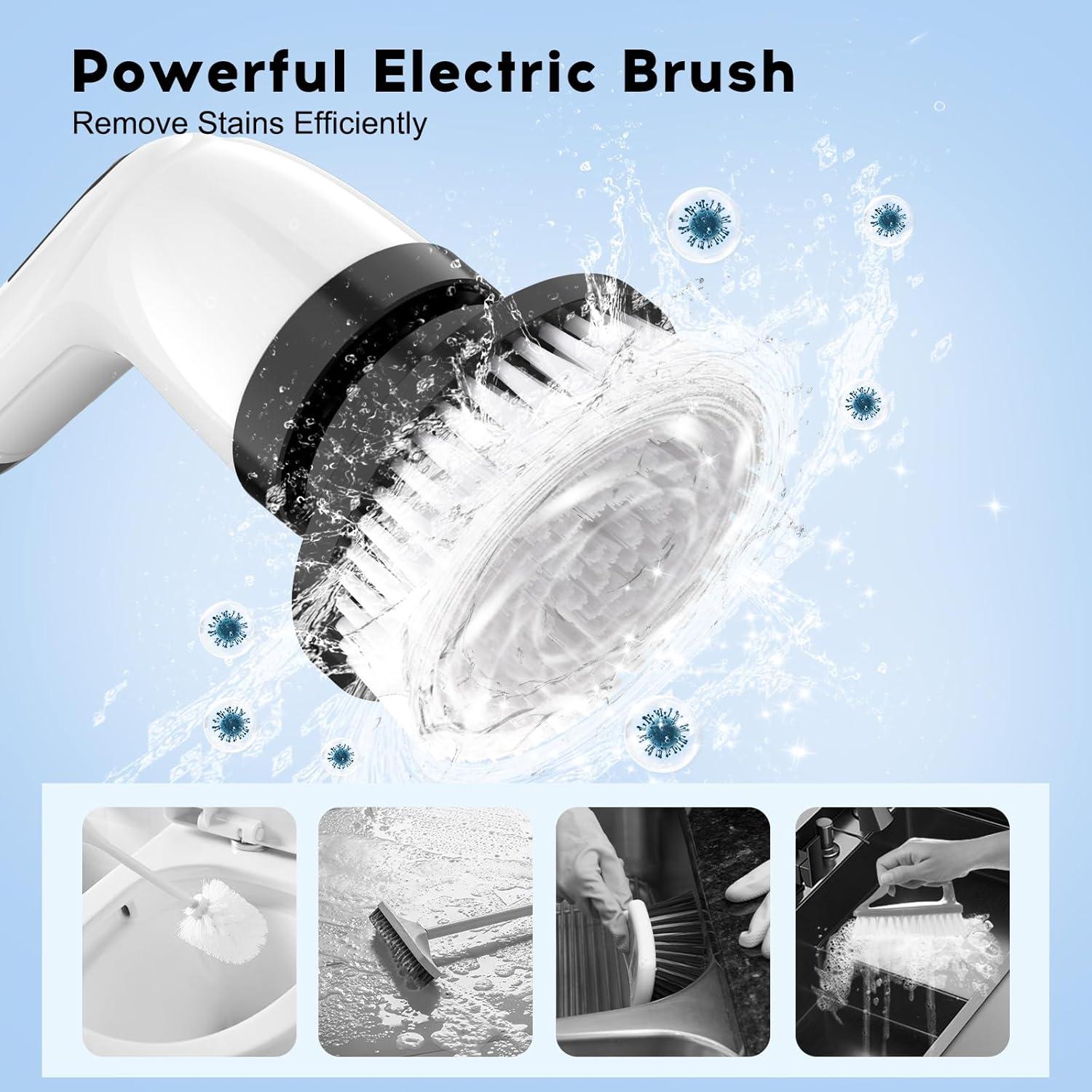 Electric Spin Scrubber with Dual Speed Cordless Cleaning Brush, IPX7 Waterproof Bathroom Scrubber, USB-C Charging, Retractable Handle Shower Scrubber & 3 Brush Head for Bathtub Tile Floor