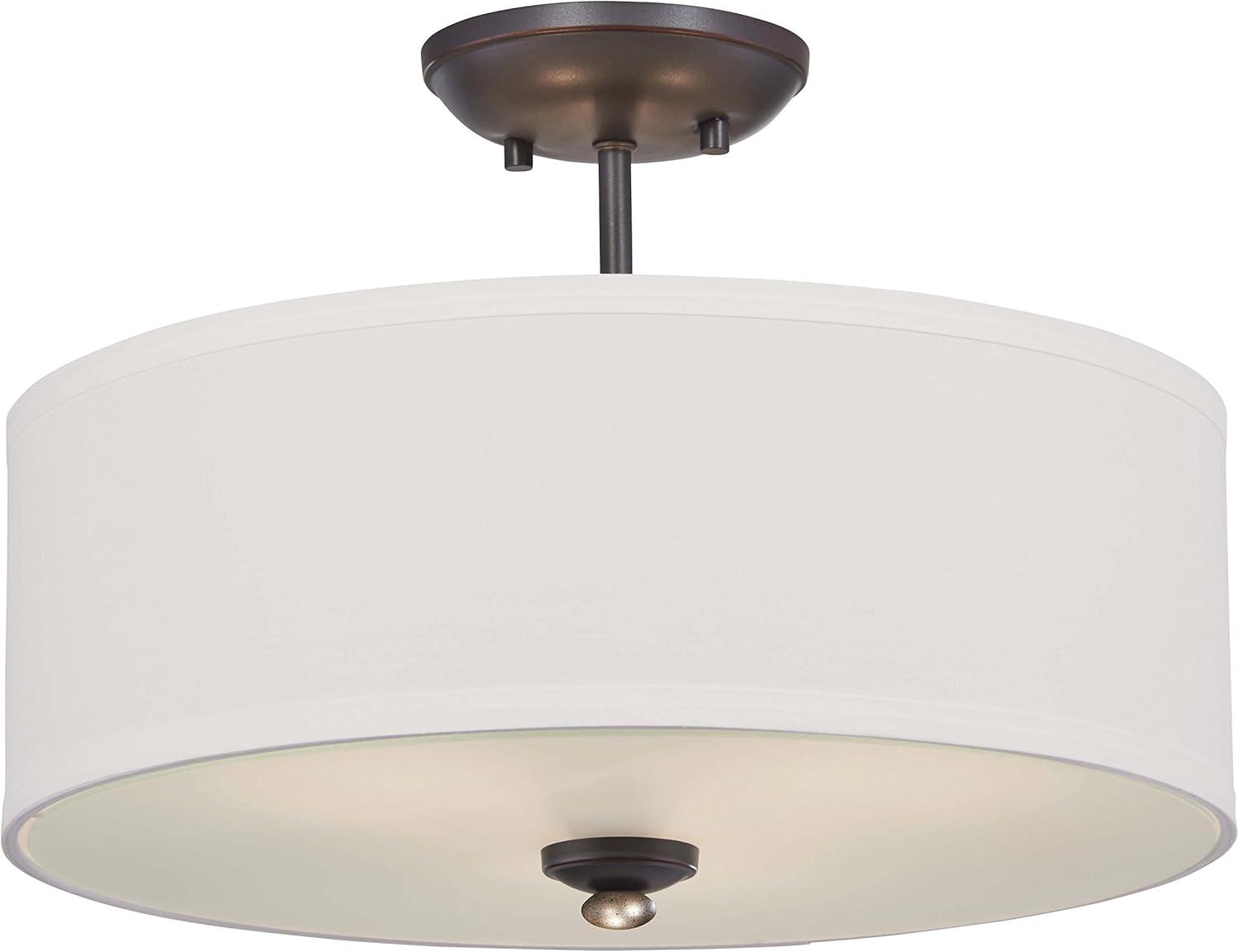 Minka Lavery Modern Ceiling Light Semi Flush Mount Fixture 16" Lathan Bronze White Linen Drum Shade for Bedroom Living Room House