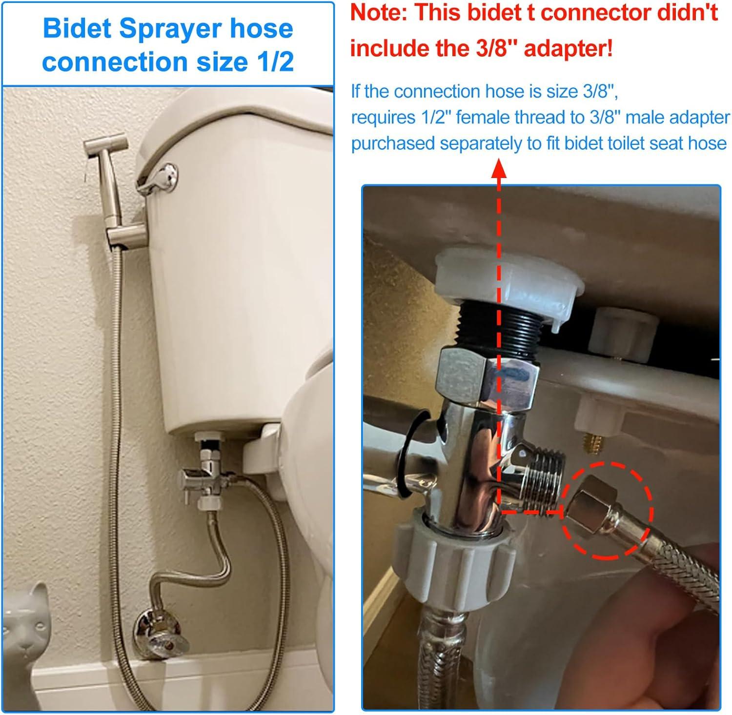 Bidet T Adapter with Shut-off Valve: 3 Way Brass T-valve for Bidet 7/8”X 7/8”X 1/2” - Tee Connector Leakproof Adjust Water Pressure Bidet Toilet Attachment Bathroom Installation