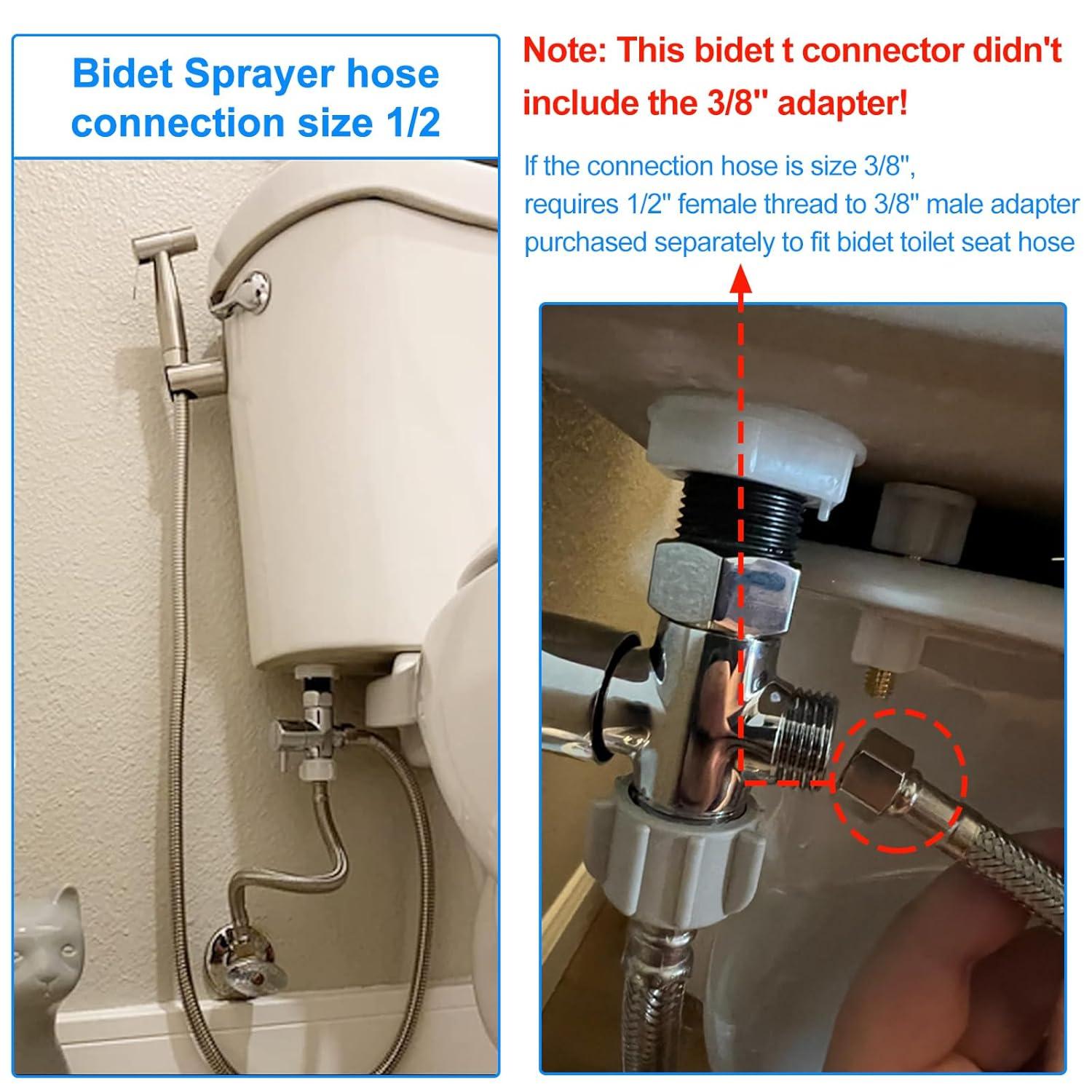 Bidet T Adapter with Shut-off Valve: 3 Way Brass T-valve for Bidet 7/8”X 7/8”X 1/2” - Tee Connector Leakproof Adjust Water Pressure Bidet Toilet Attachment Bathroom Installation