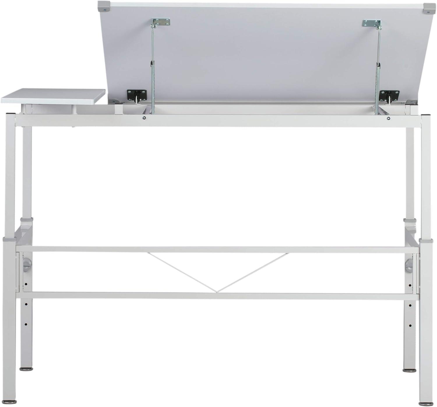 Adjustable White Wood Crafting Desk with Dual Top and Drawer