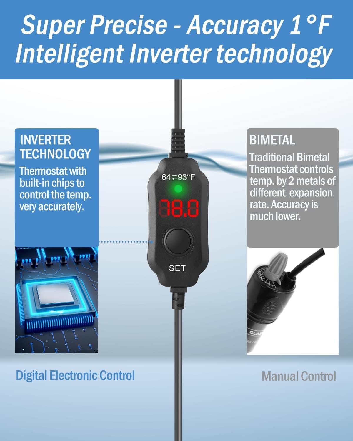 AquaMiracle Adjustable 100W Aquarium Heater Submersible Fish Tank Heater Super Short Aquarium Heater with LED Digital Display Thermostat, for Tanks 10-20 Gallons